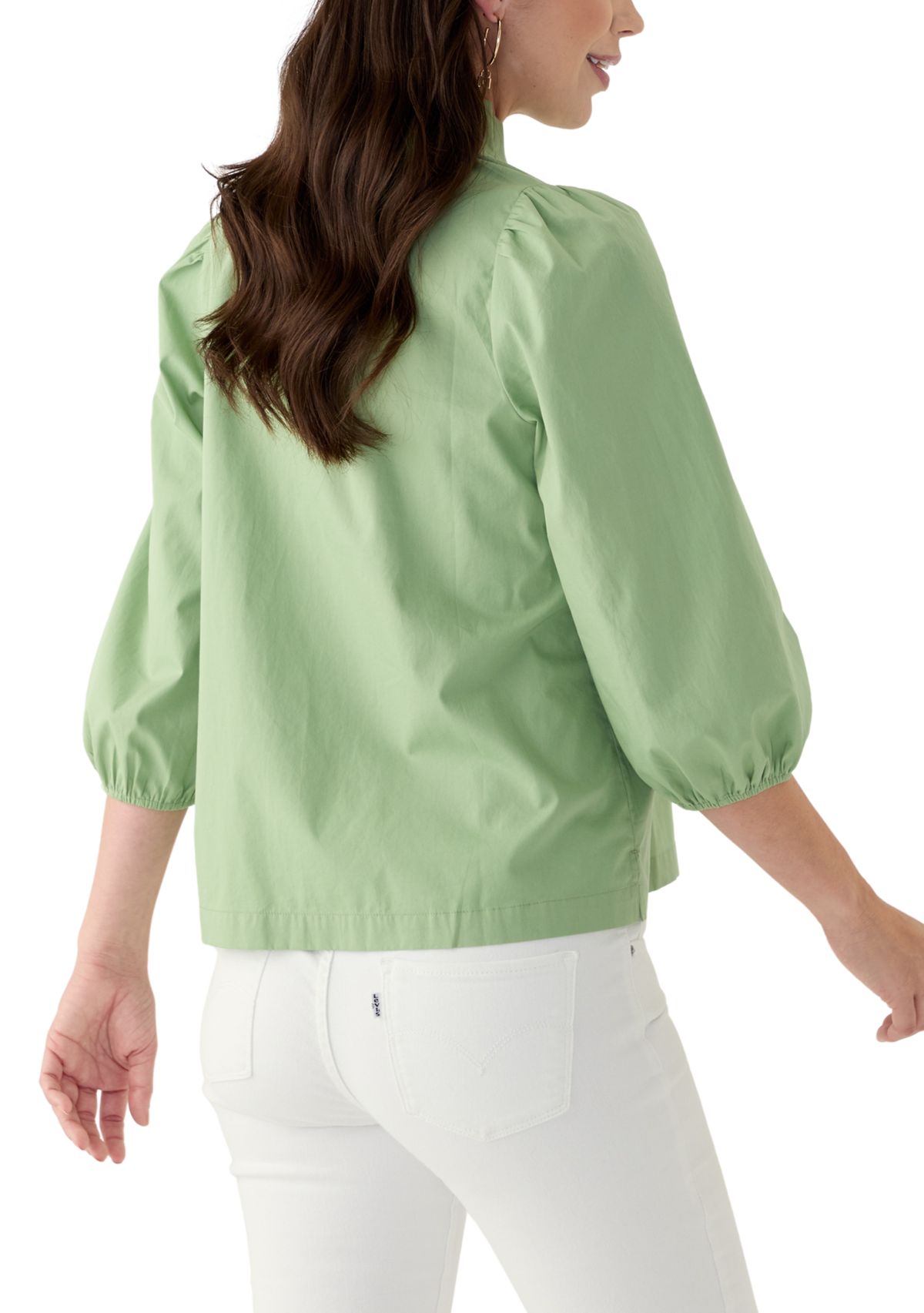 Womens Solid Ruffle Neck Top