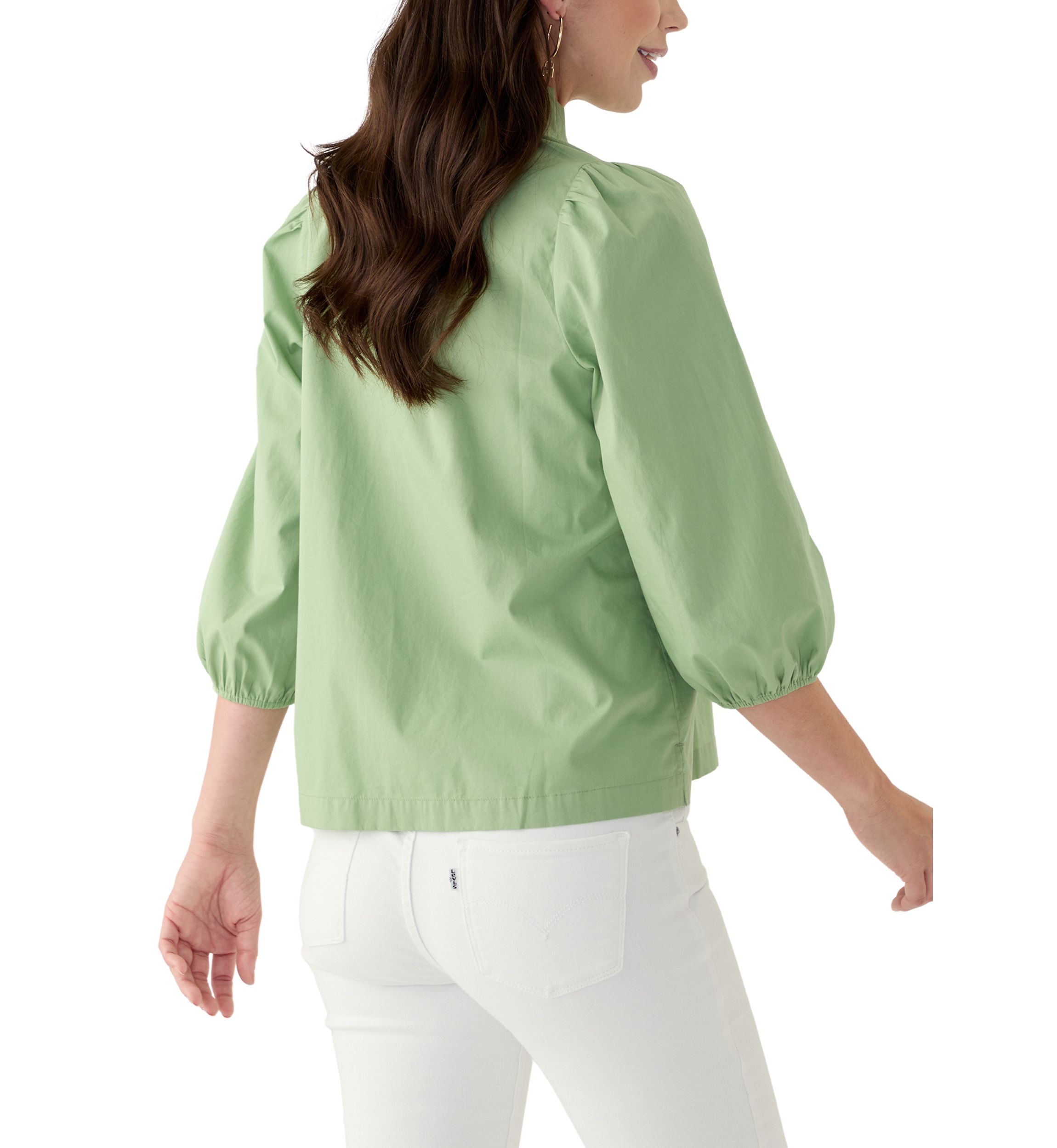 Womens Solid Ruffle Neck Top