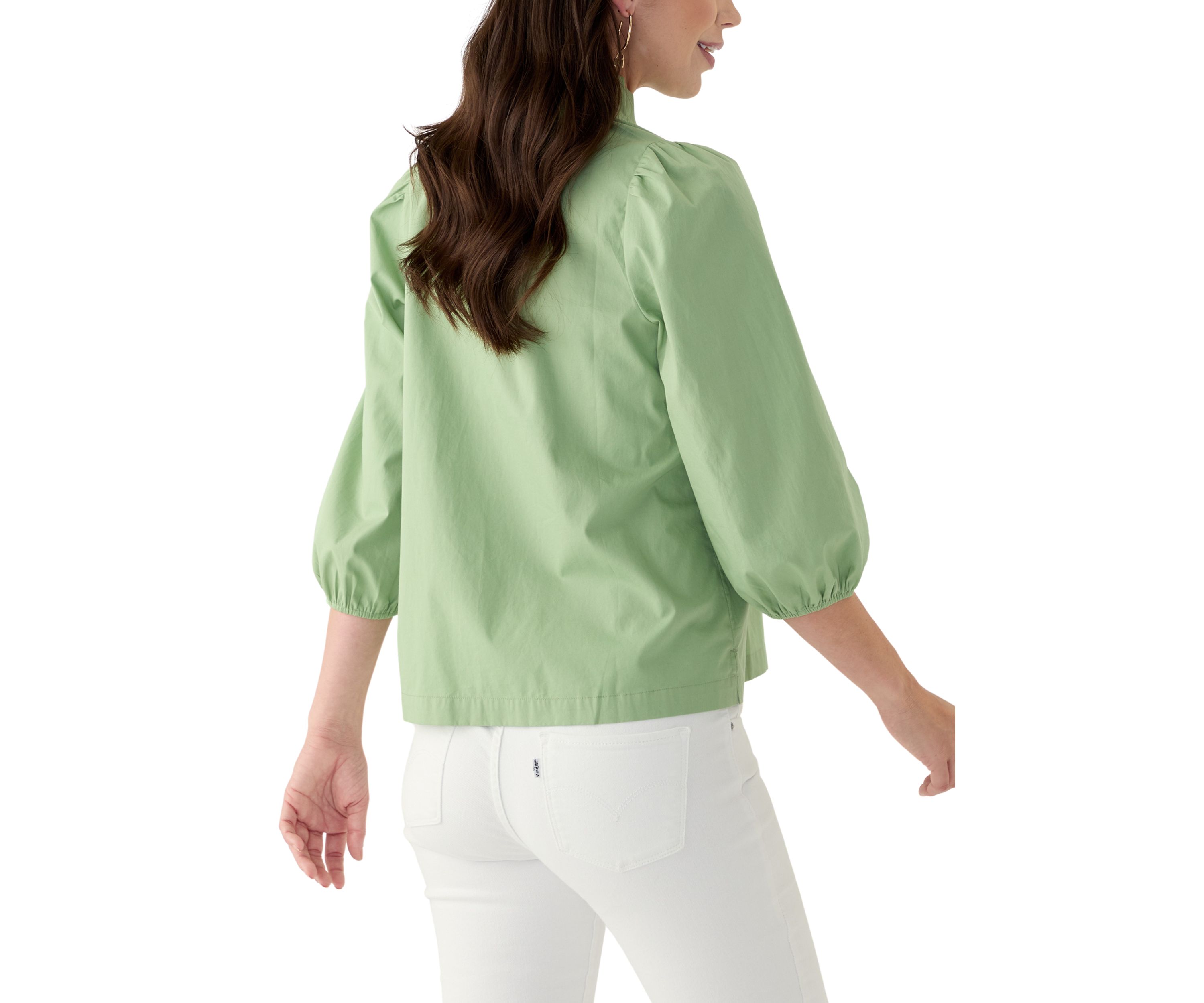 Womens Solid Ruffle Neck Top