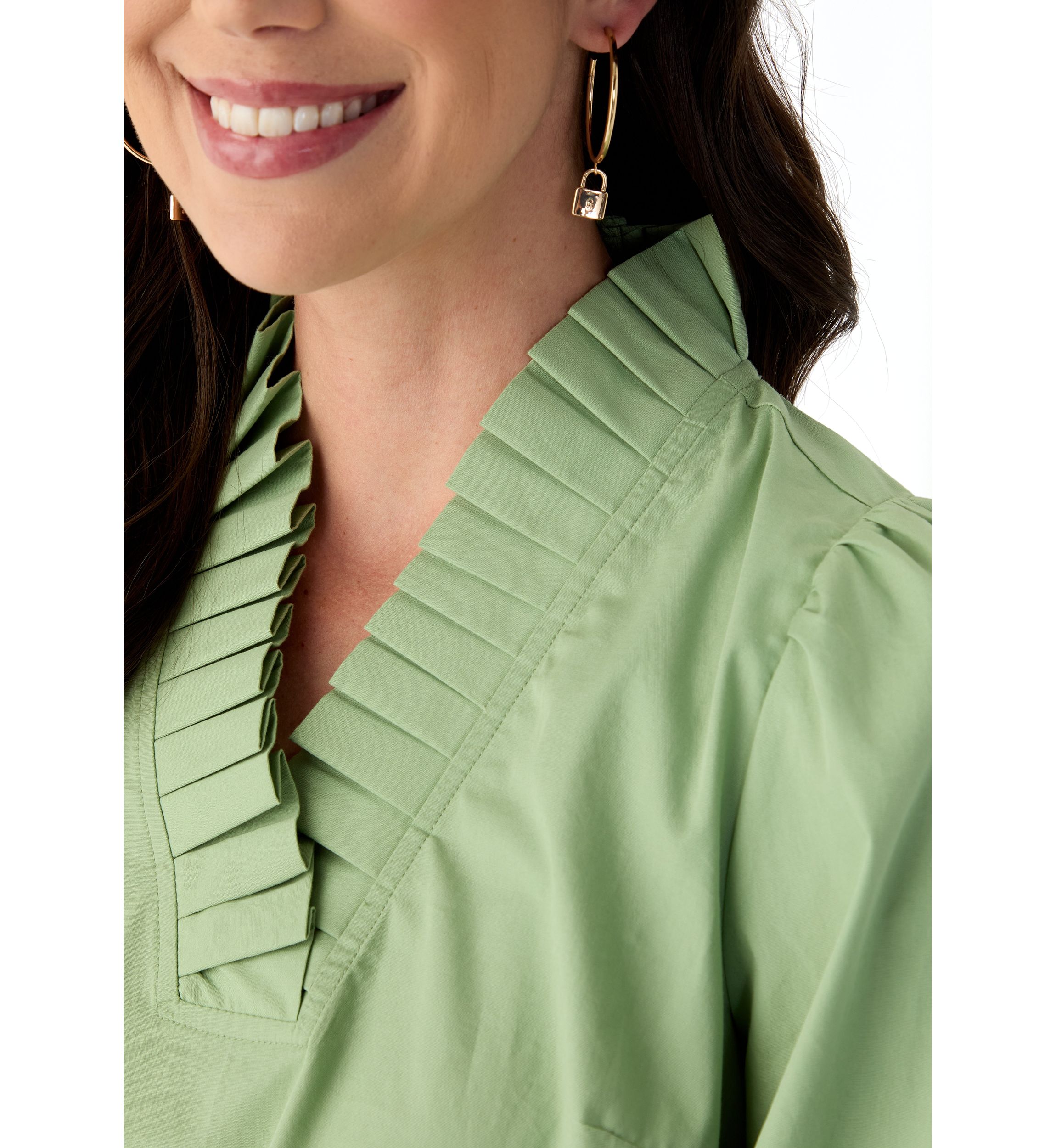 Womens Solid Ruffle Neck Top