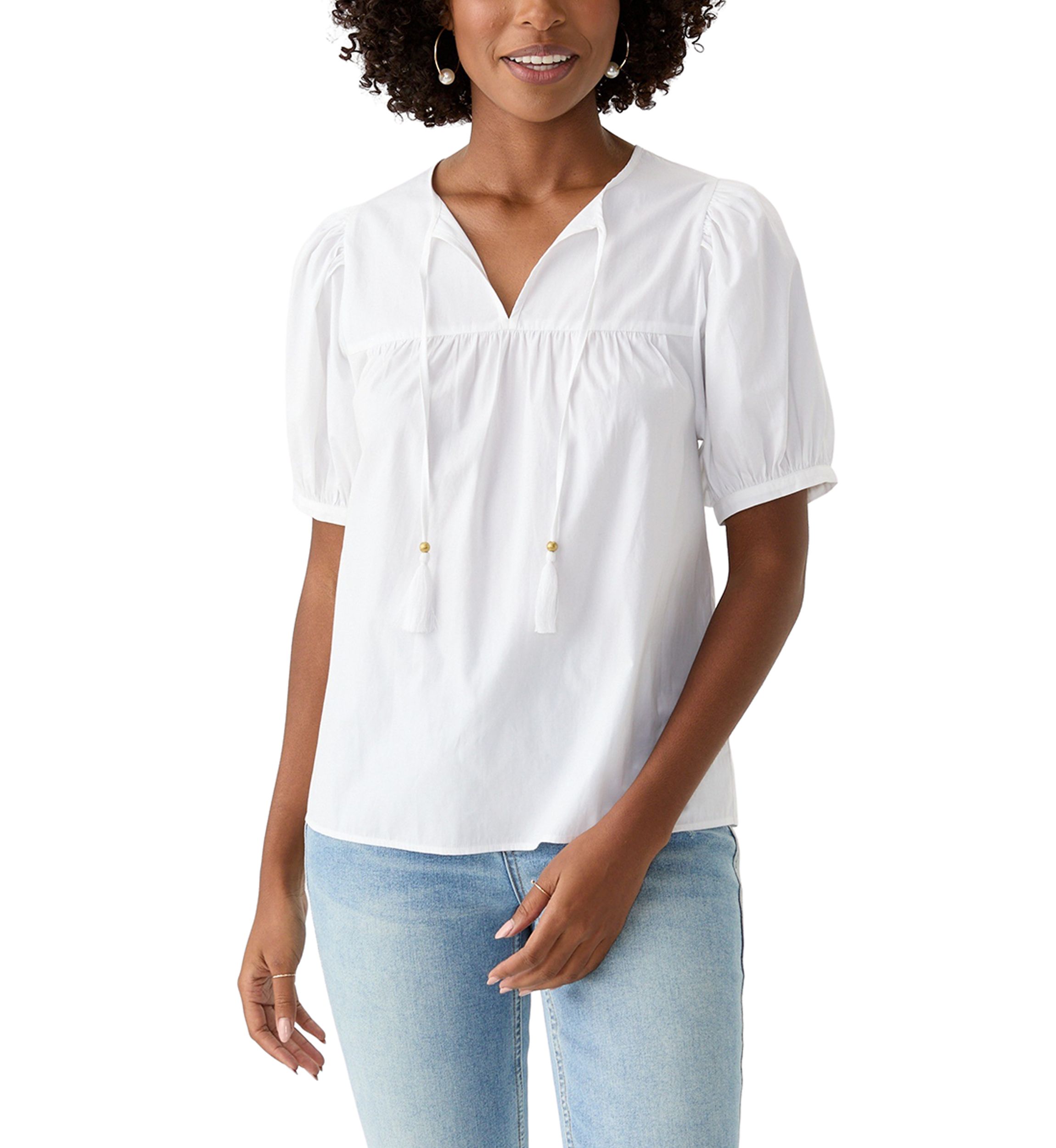 Womens Tassel Peasant Top