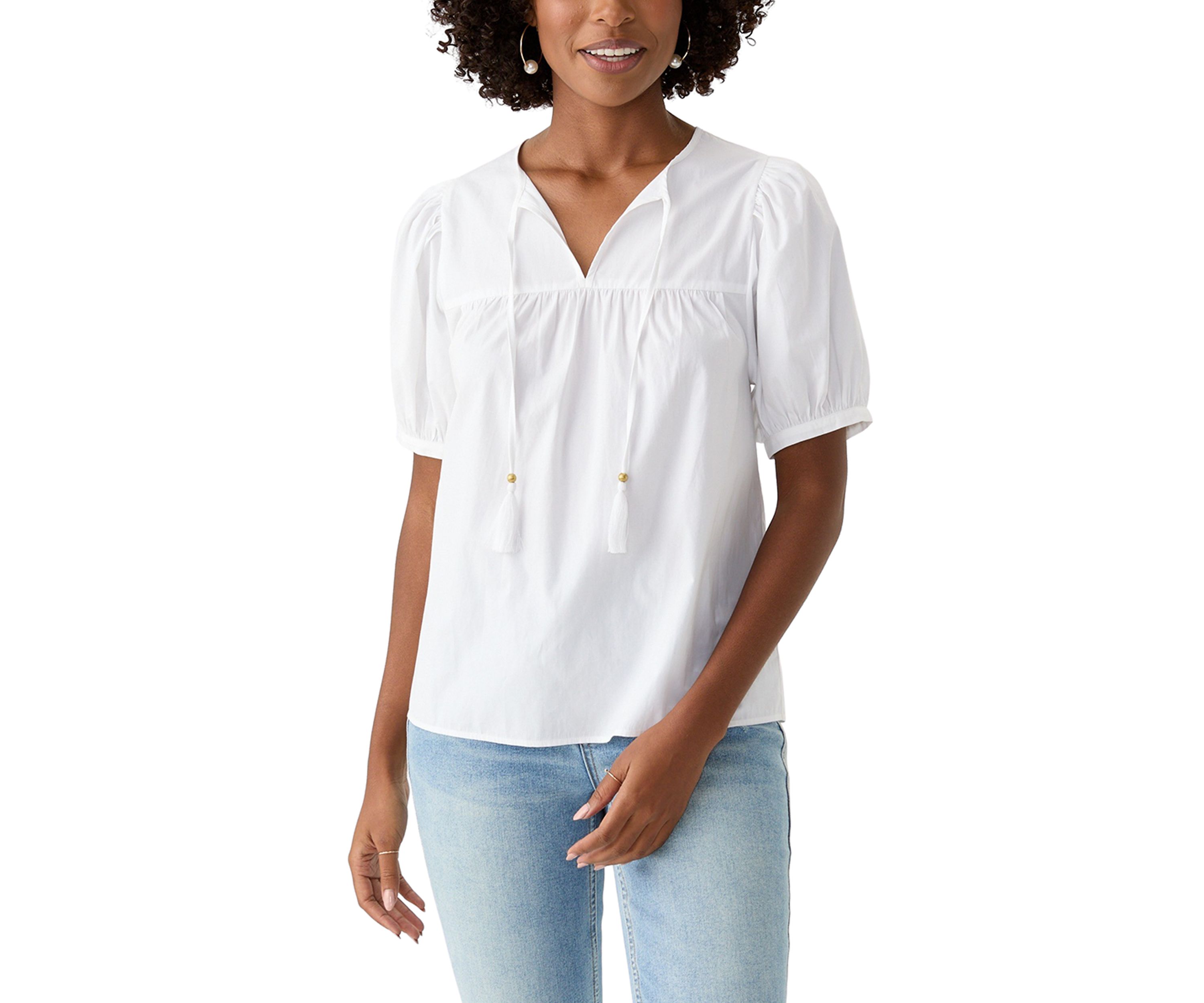 Womens Tassel Peasant Top