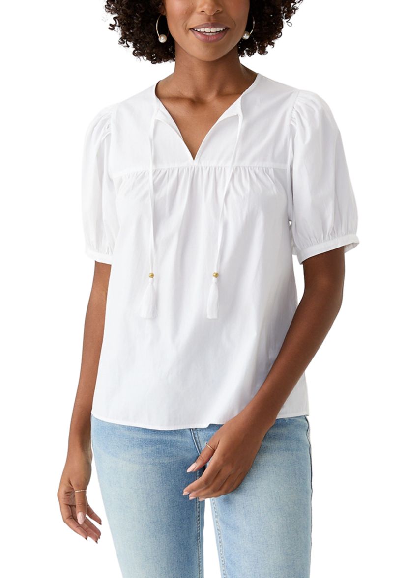 Womens Tassel Peasant Top