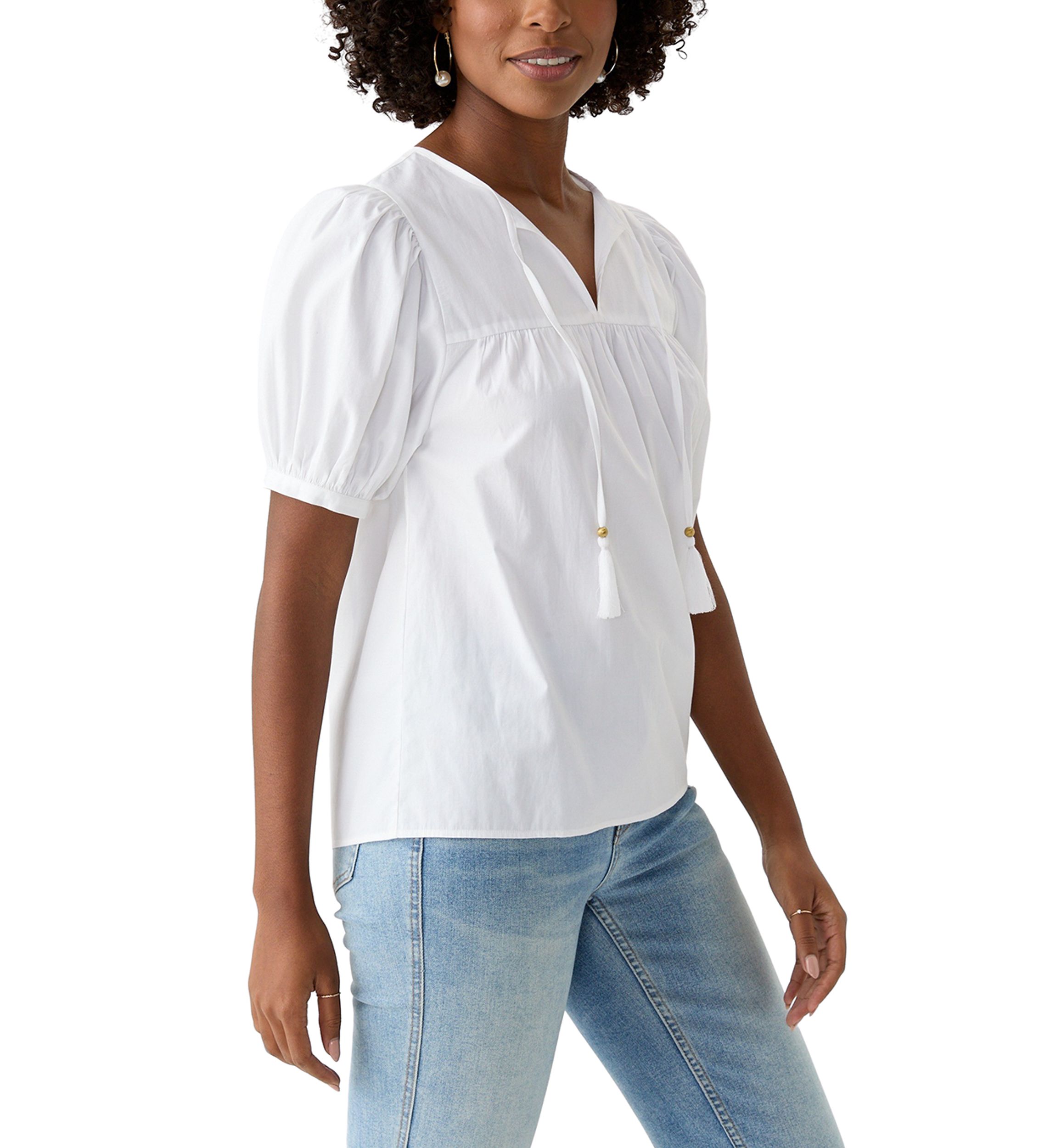Womens Tassel Peasant Top