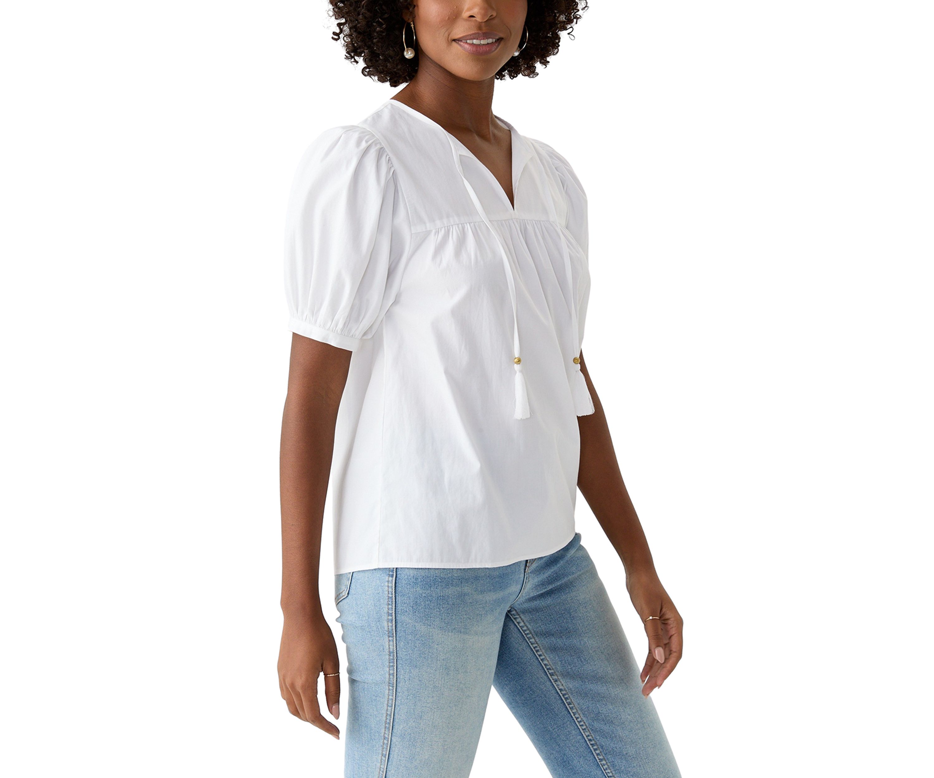 Womens Tassel Peasant Top