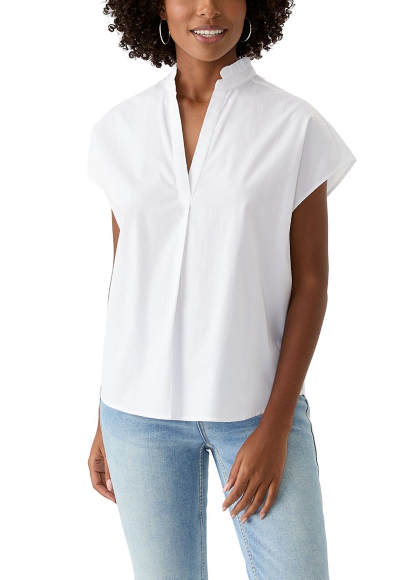 Womens Short Sleeve Dolman Ruffle Neck Top