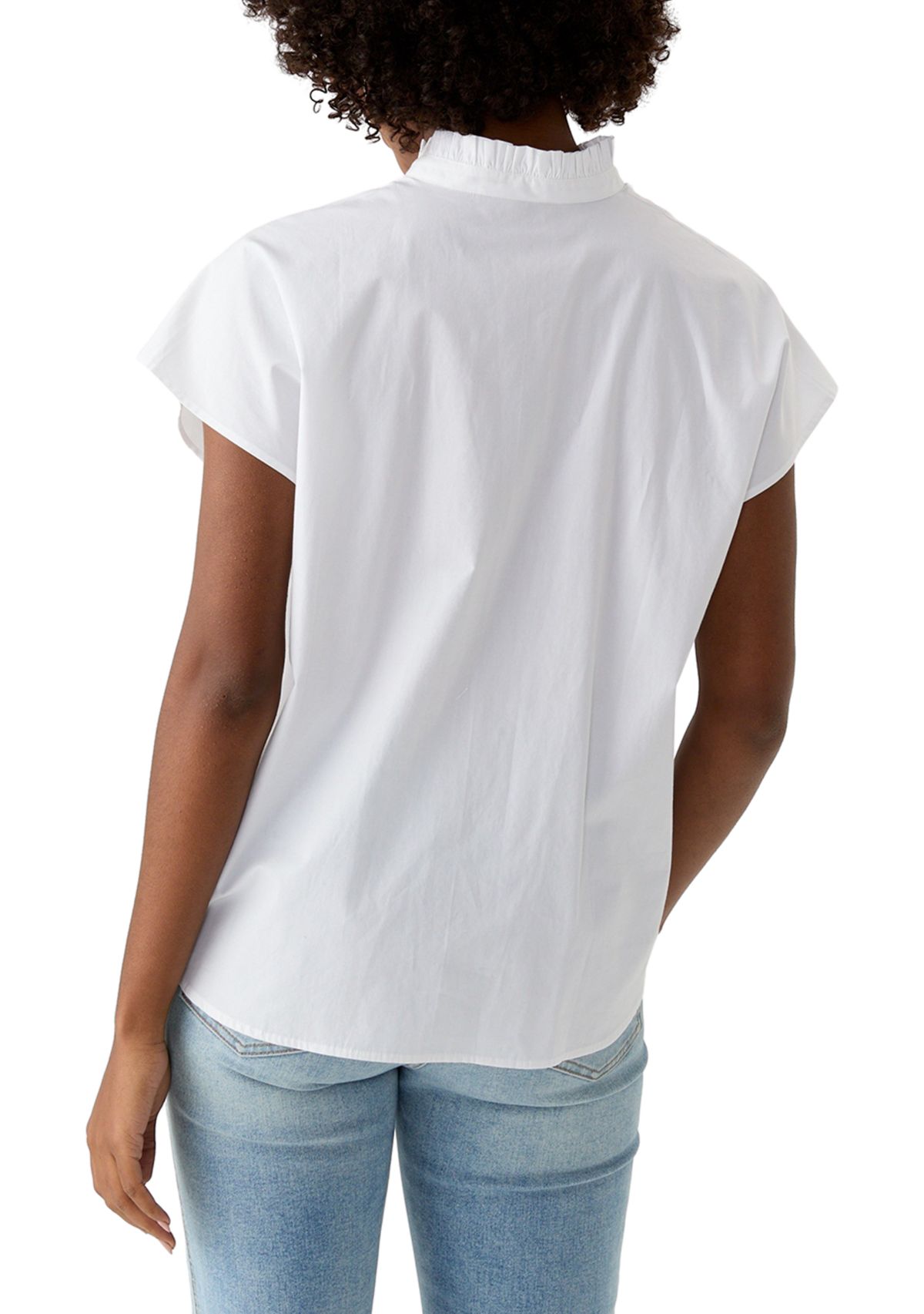 Womens Short Sleeve Dolman Ruffle Neck Top