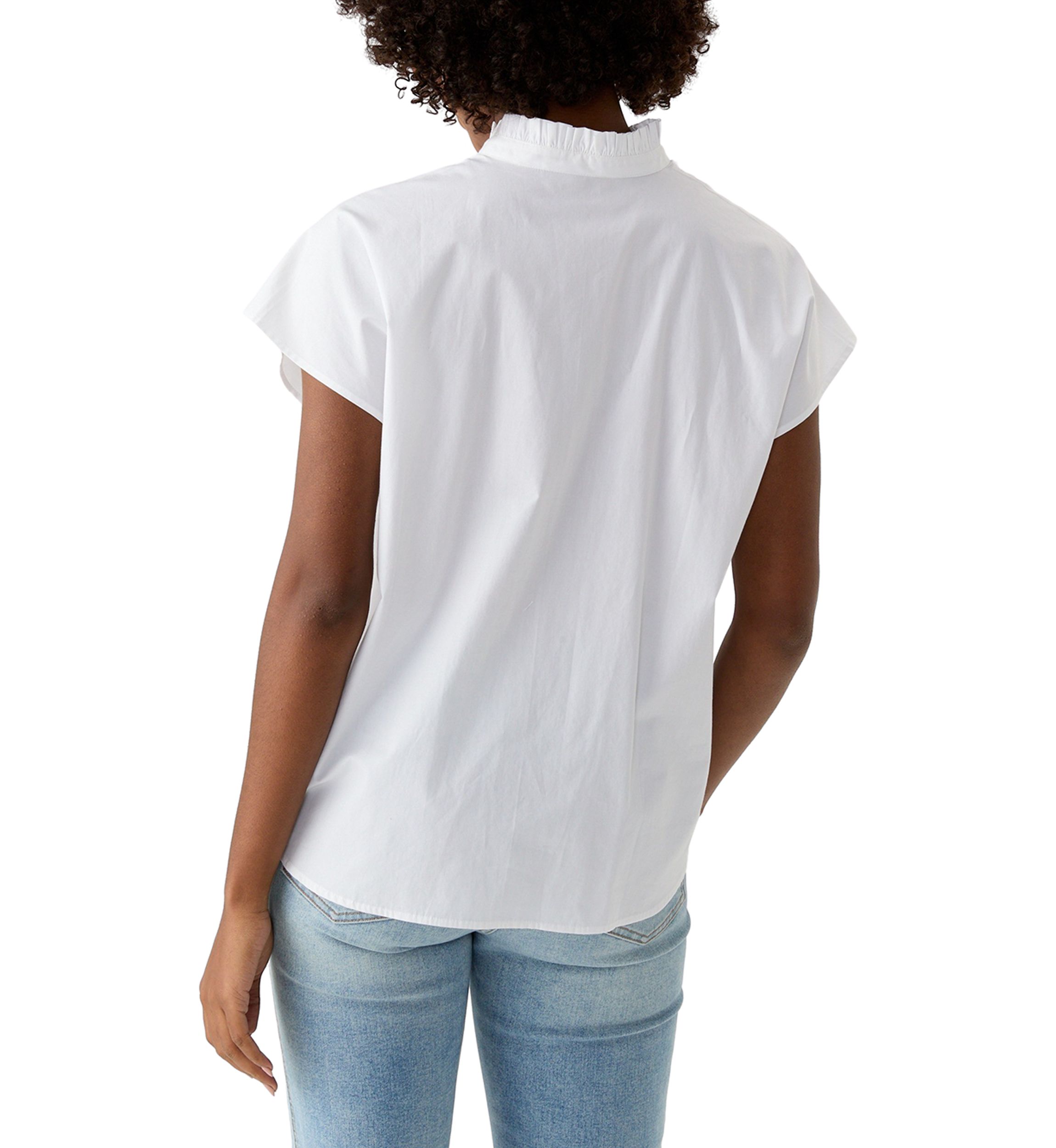 Womens Short Sleeve Dolman Ruffle Neck Top