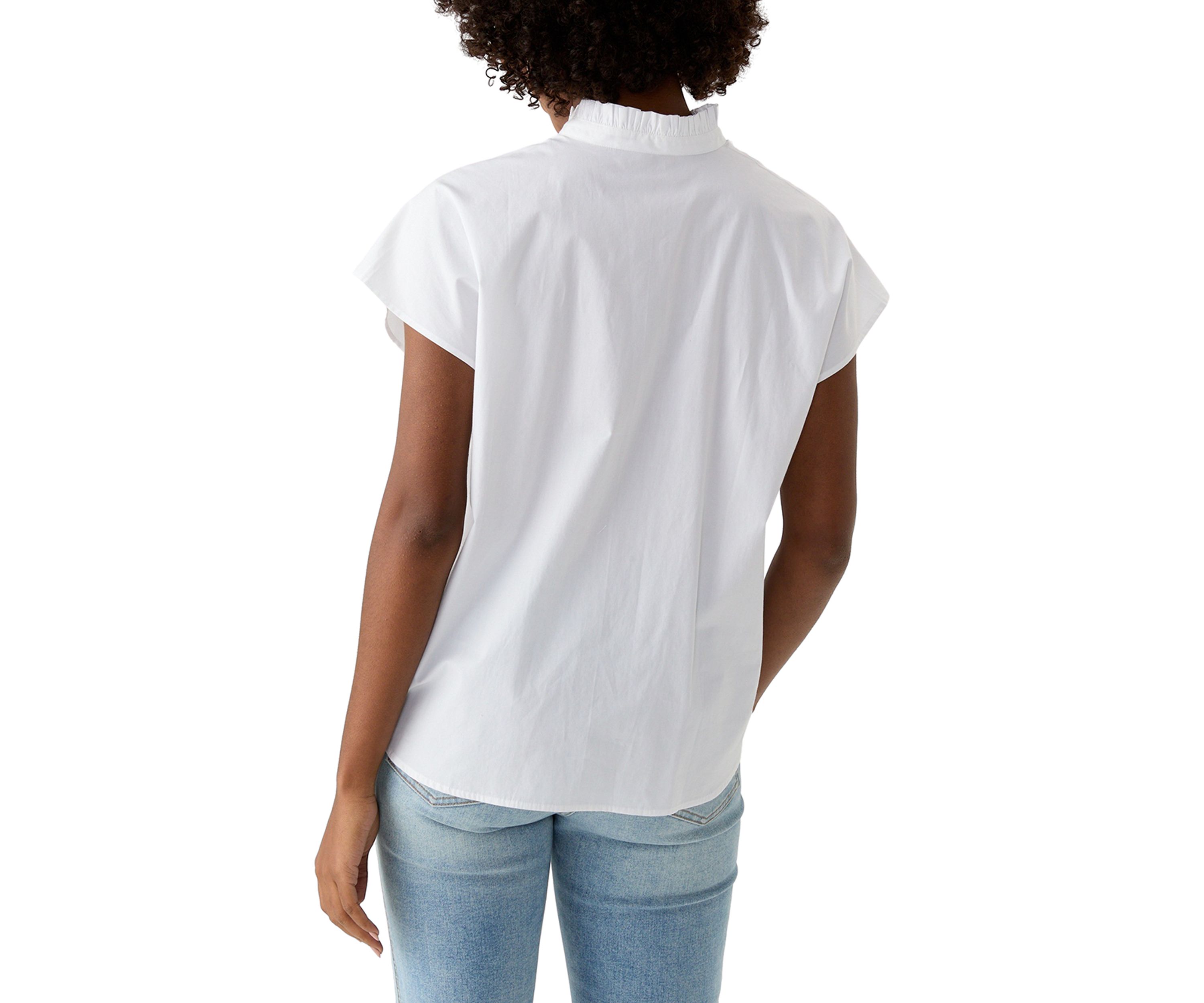 Womens Short Sleeve Dolman Ruffle Neck Top