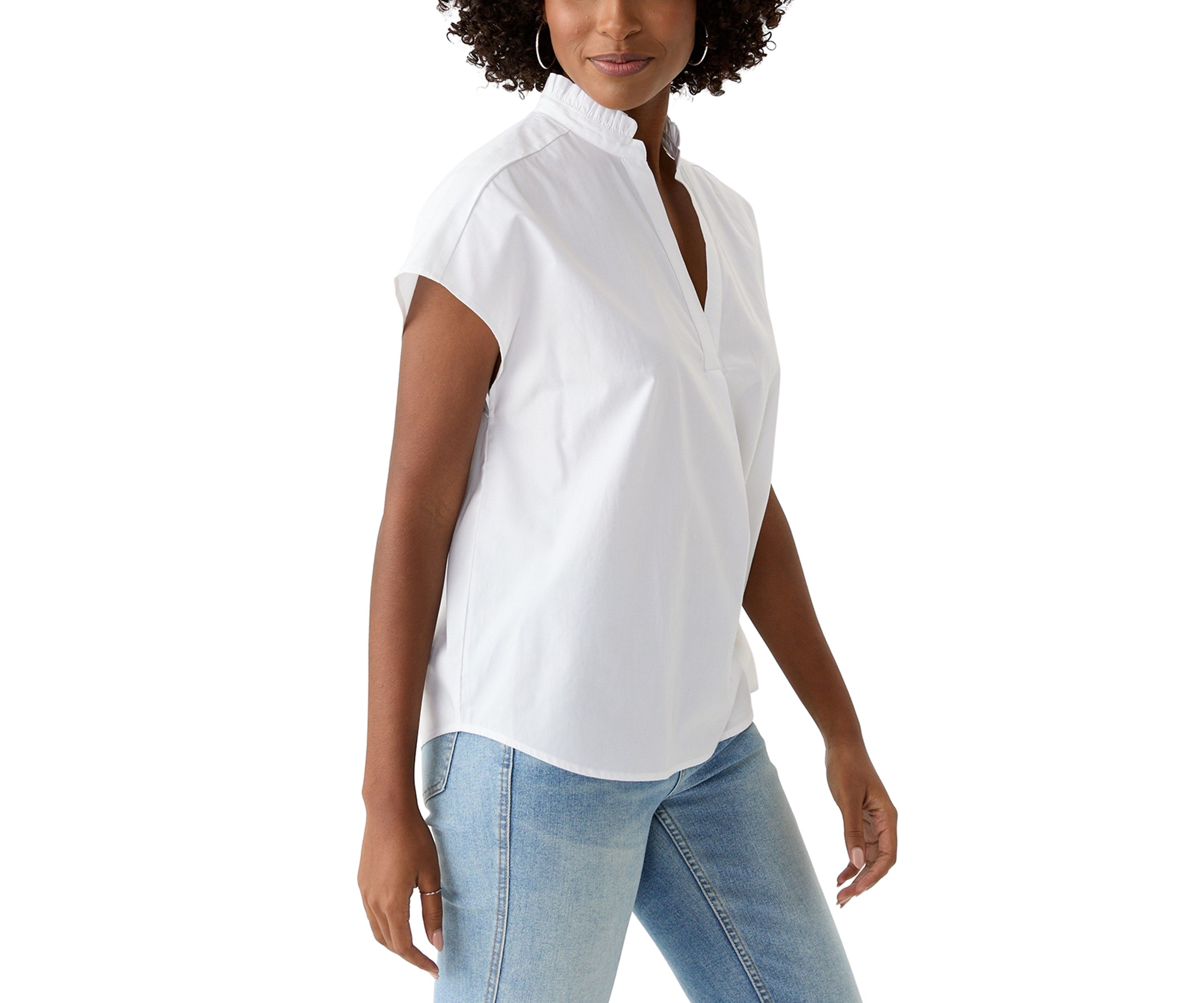 Womens Short Sleeve Dolman Ruffle Neck Top