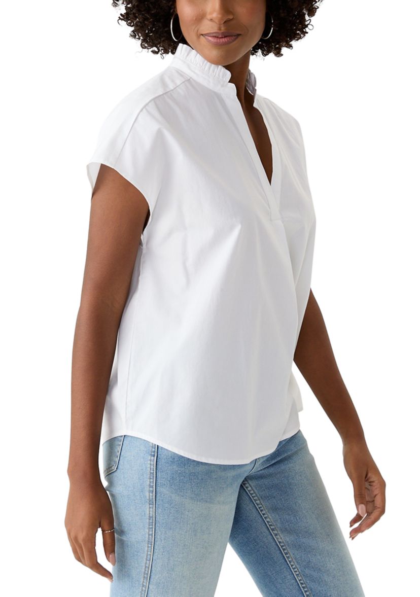 Womens Short Sleeve Dolman Ruffle Neck Top