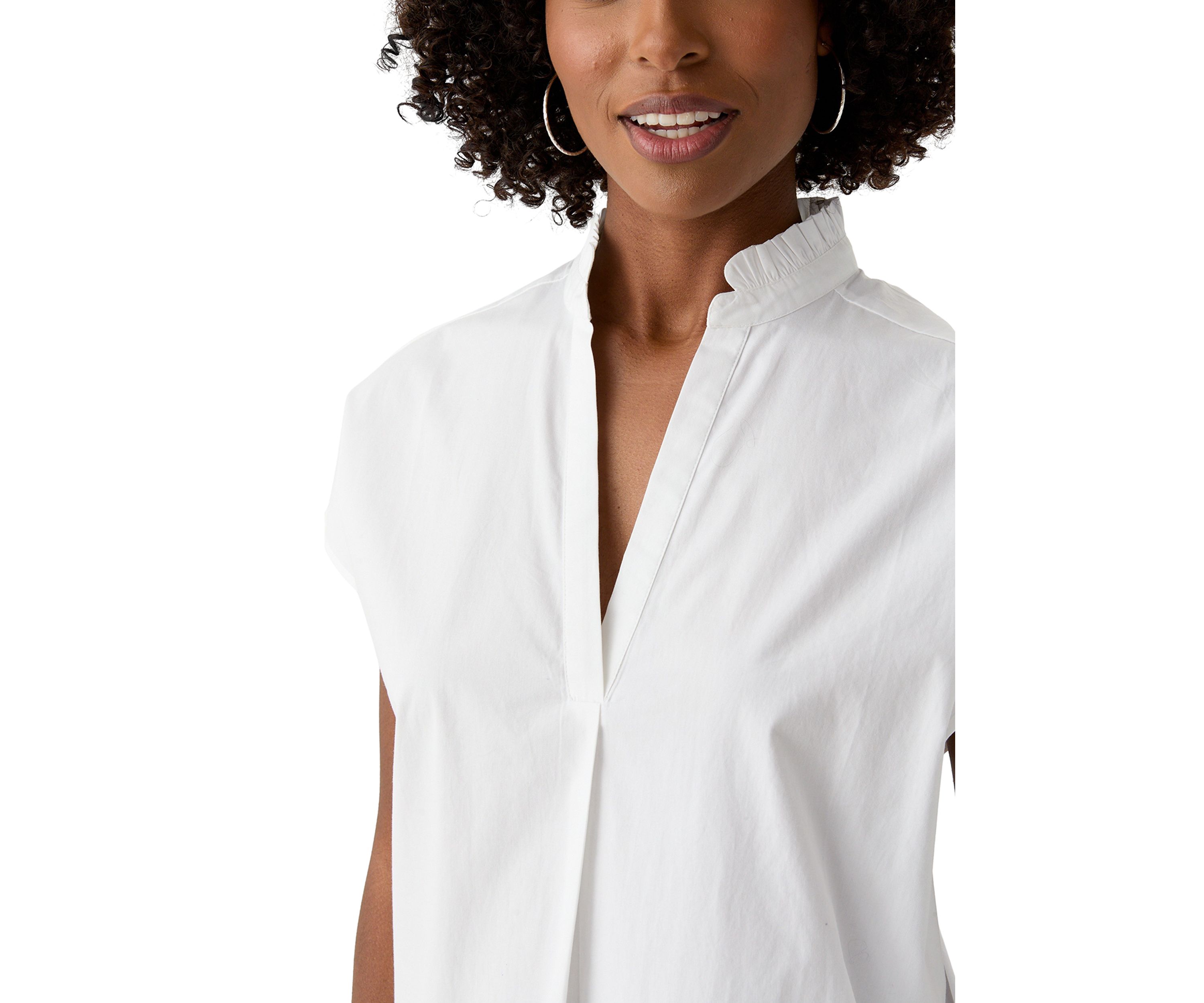 Womens Short Sleeve Dolman Ruffle Neck Top