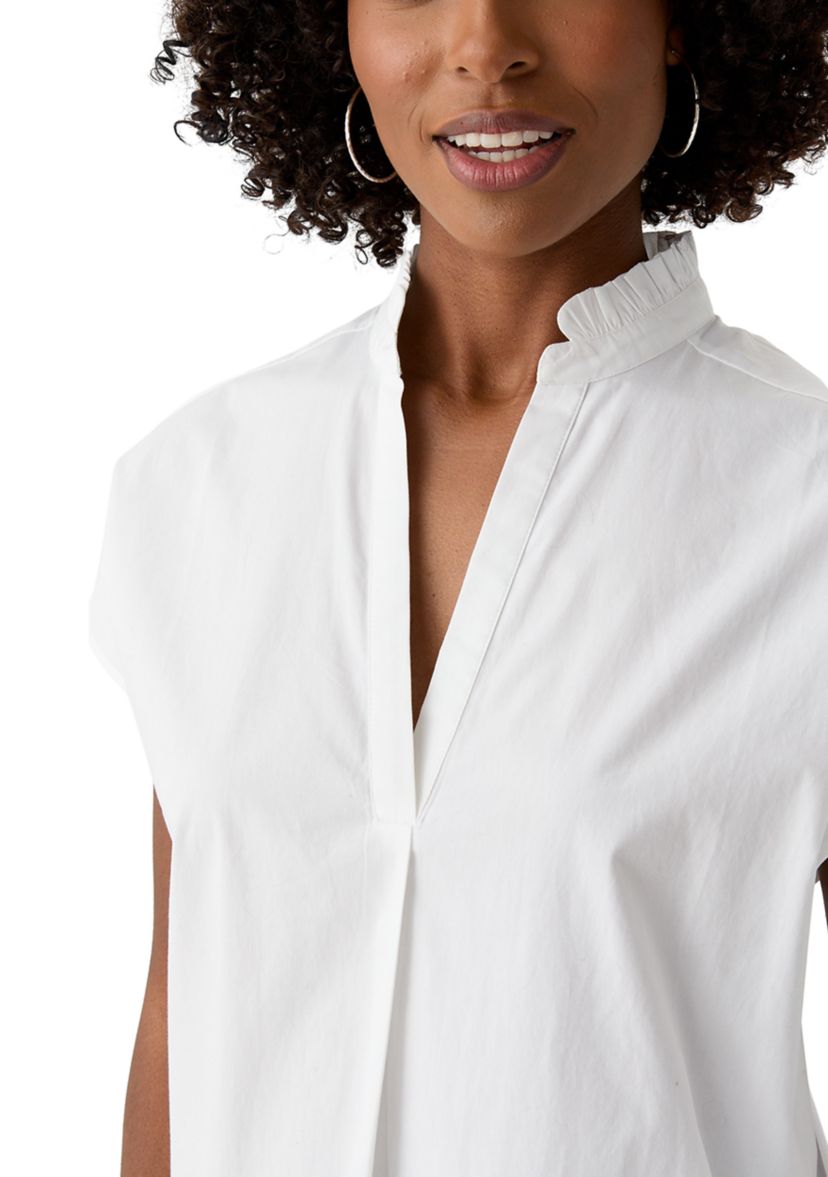 Womens Short Sleeve Dolman Ruffle Neck Top