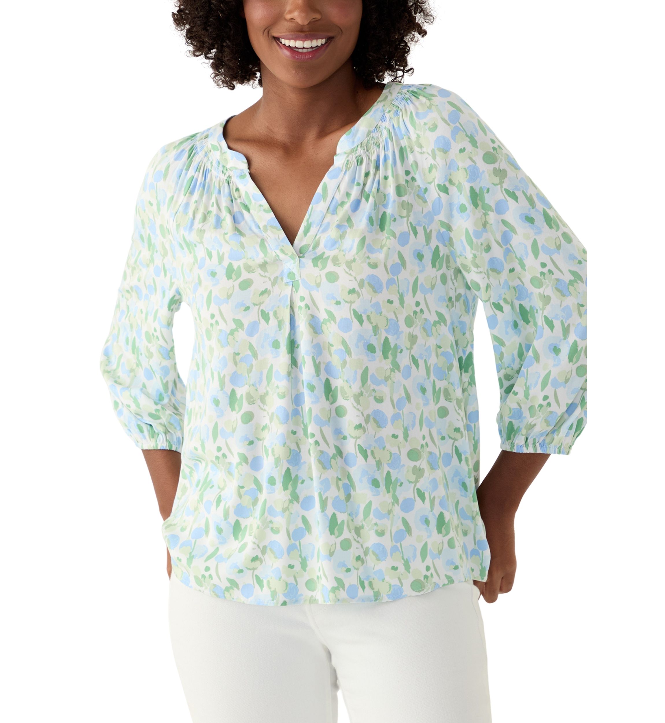 Womens Printed Peasant Top