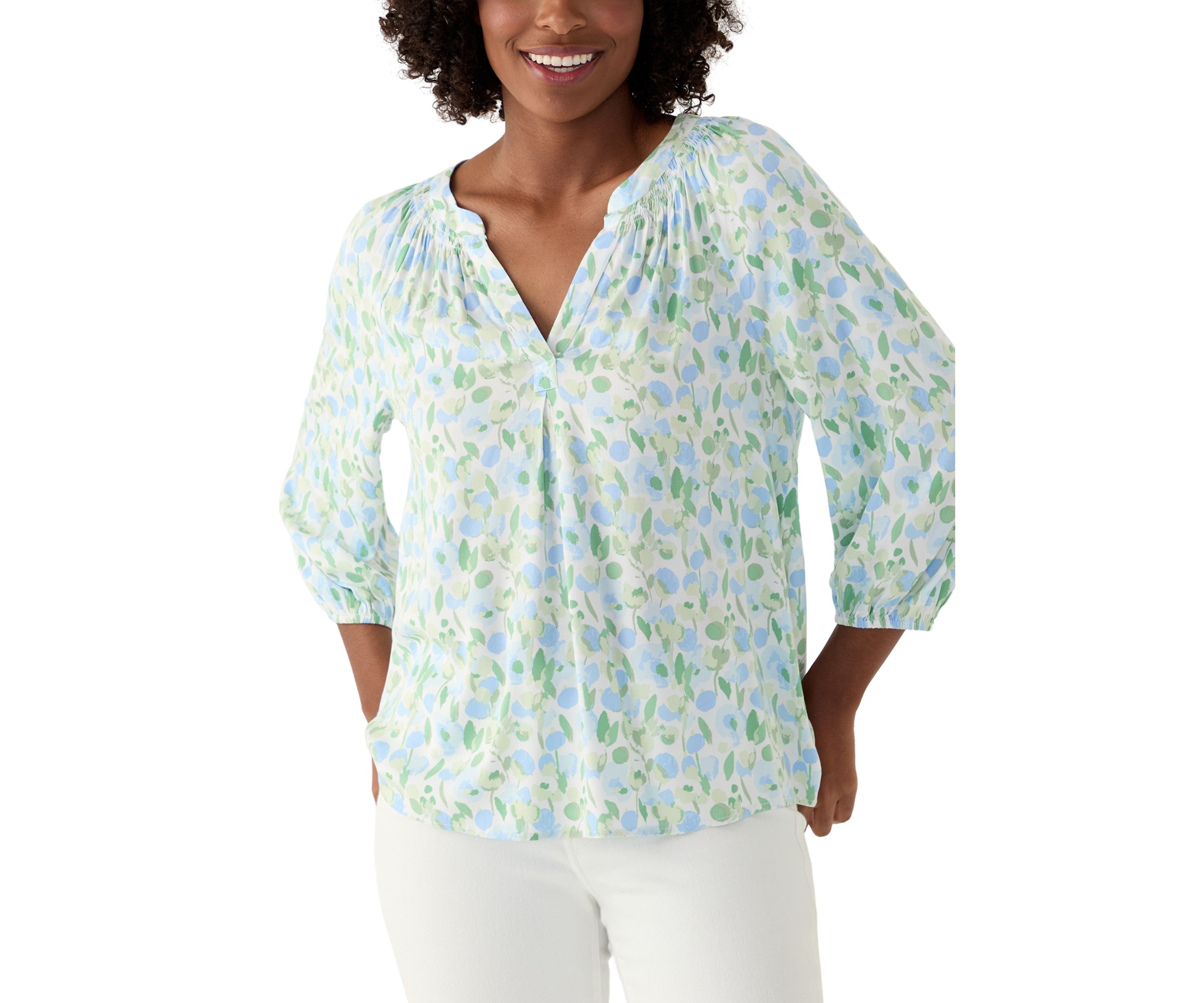 Womens Printed Peasant Top