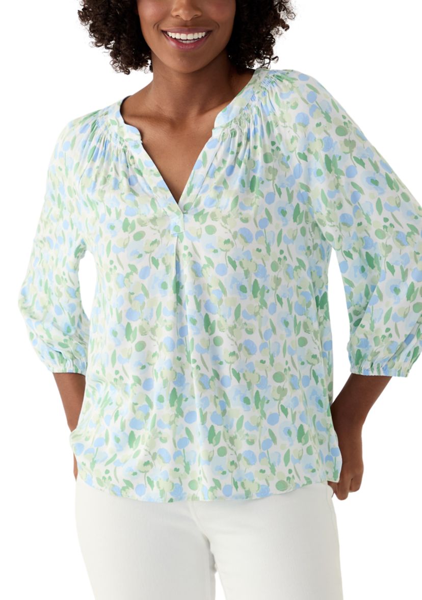 Womens Printed Peasant Top