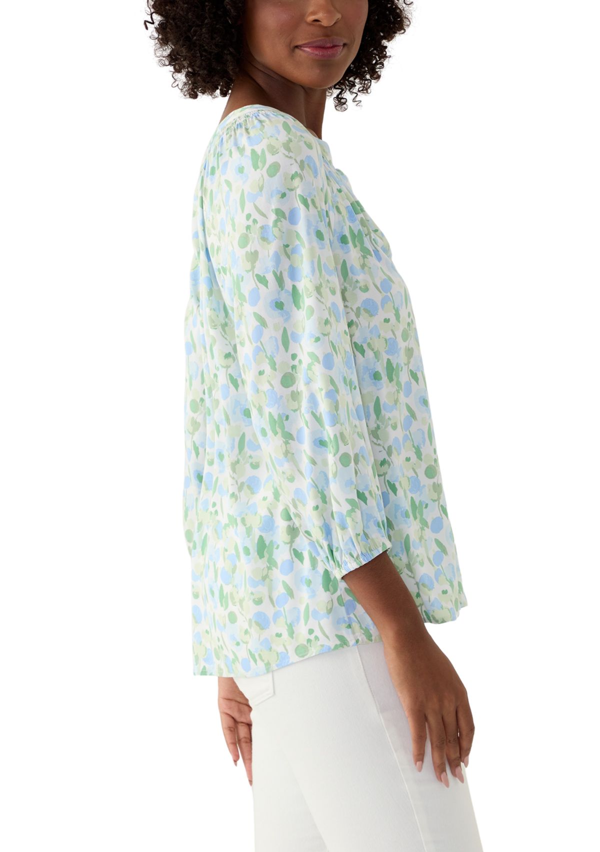 Womens Printed Peasant Top