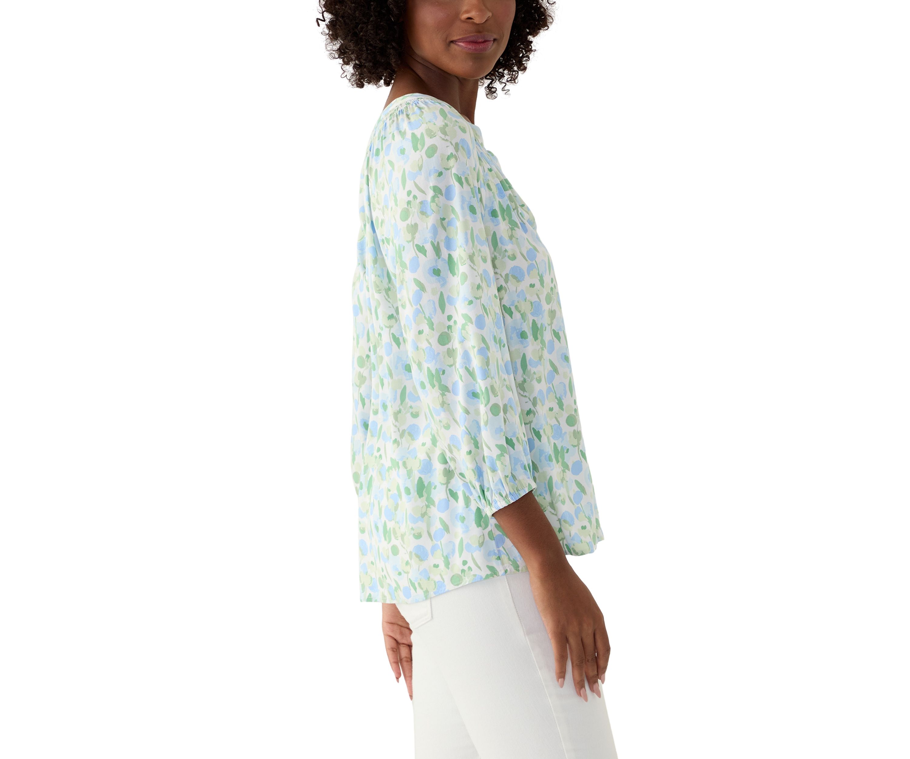 Womens Printed Peasant Top