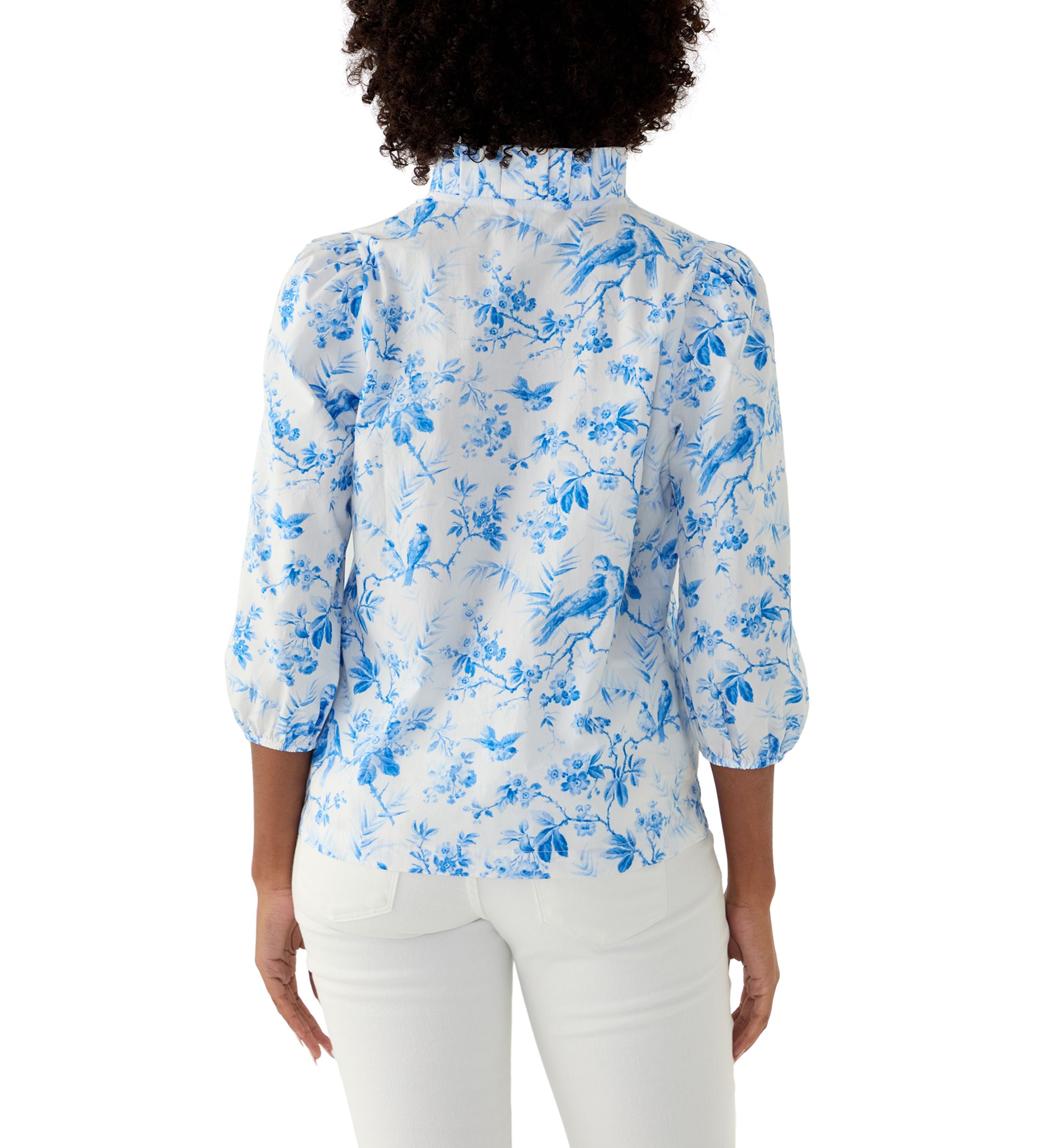 Womens Printed Ruffle Neck Top