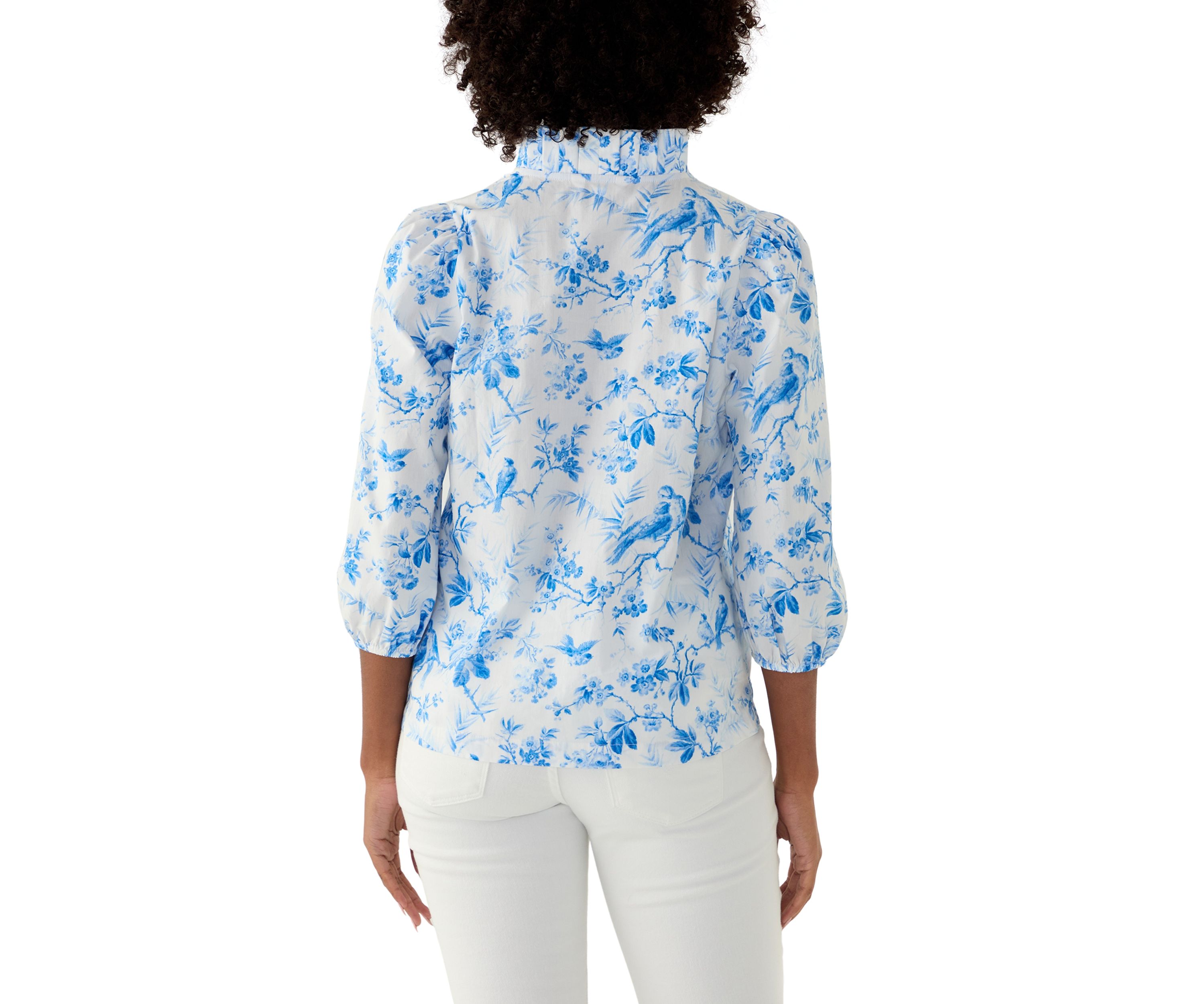 Womens Printed Ruffle Neck Top