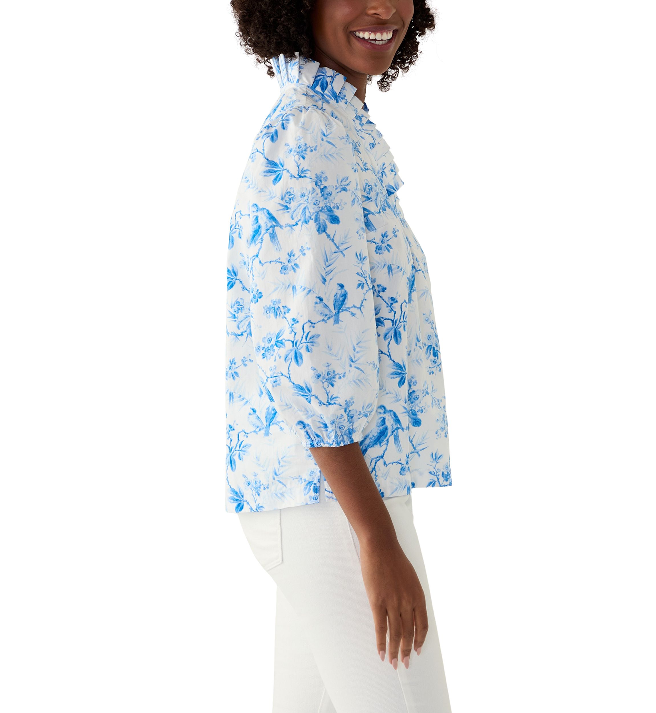 Womens Printed Ruffle Neck Top
