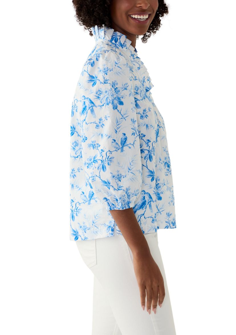 Womens Printed Ruffle Neck Top