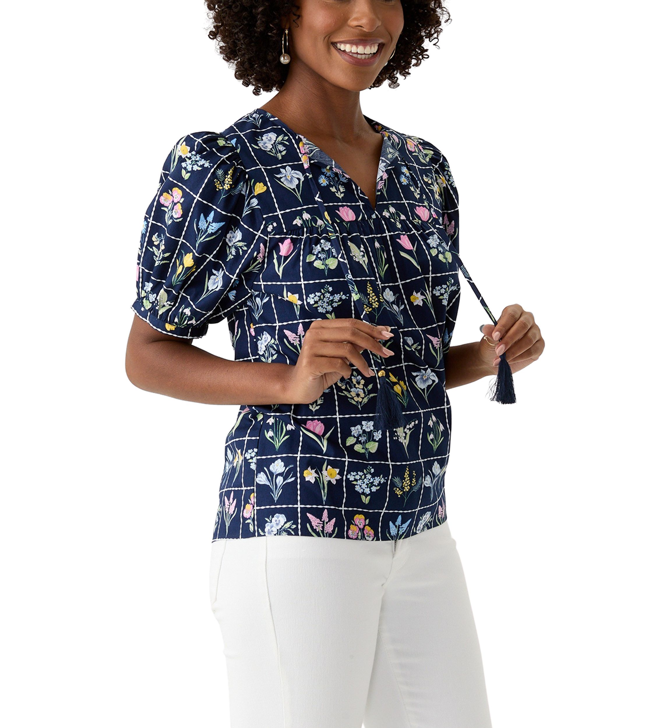 Womens Tassel Peasant Top
