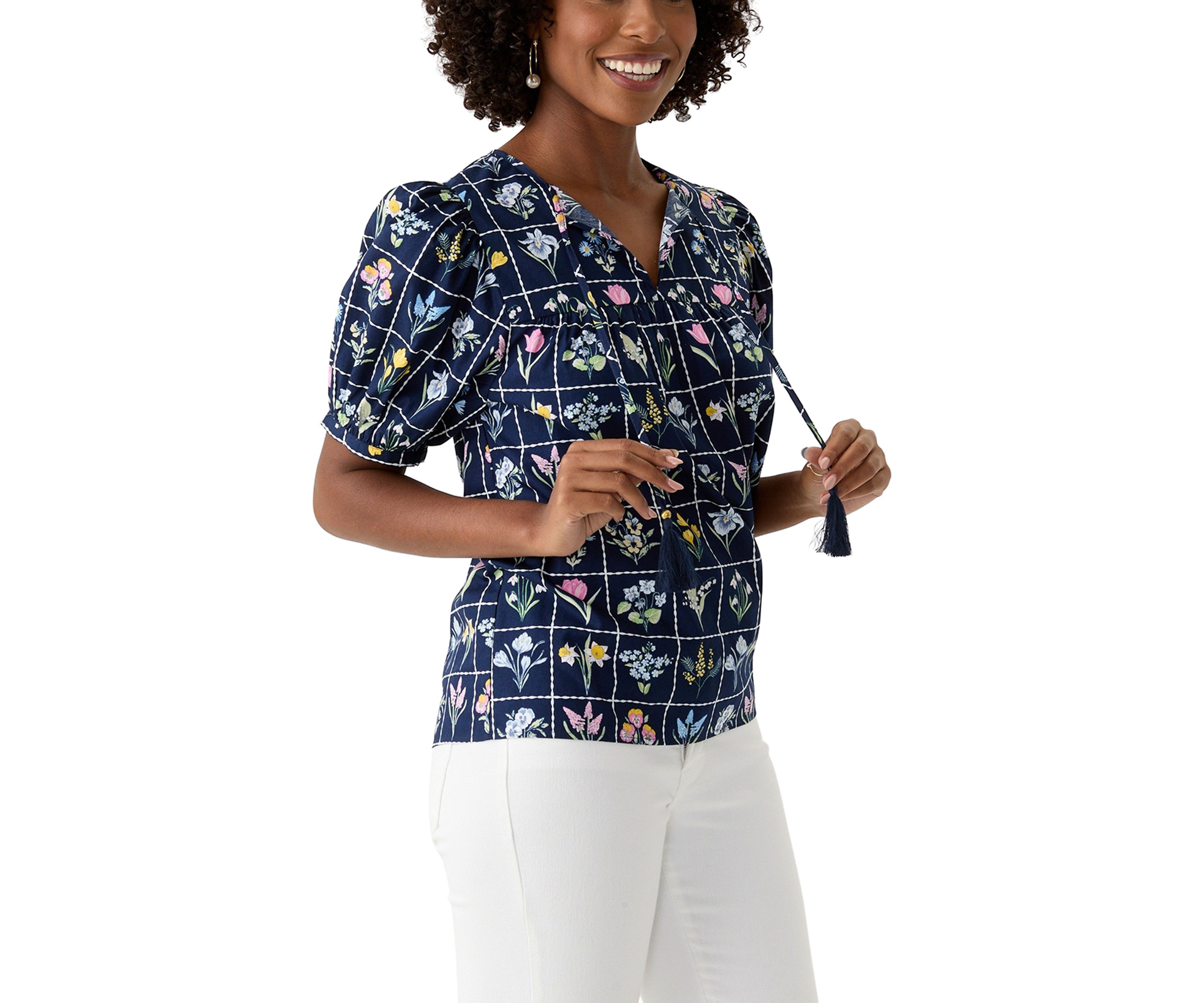 Womens Tassel Peasant Top