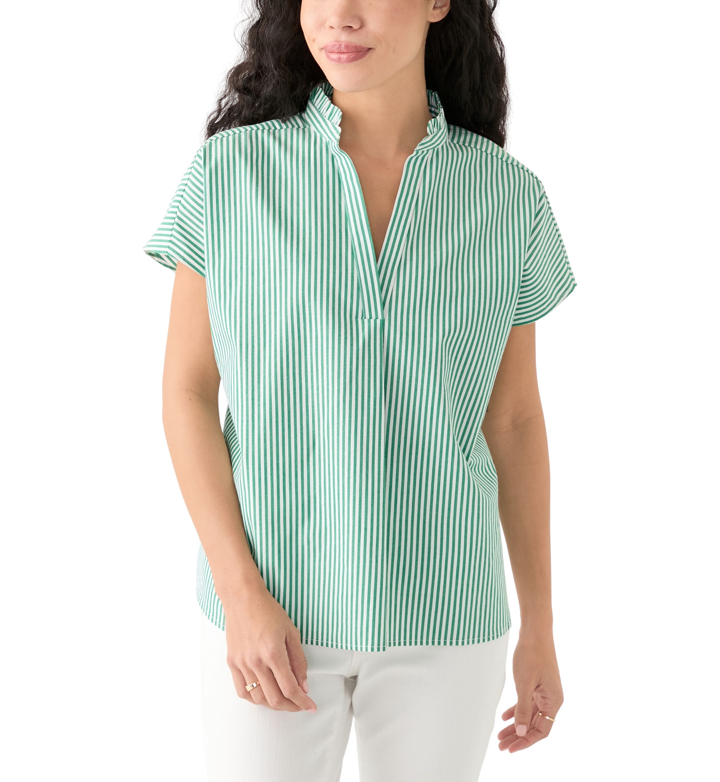 Womens Dolman Sleeve Ruffle Neck Top 