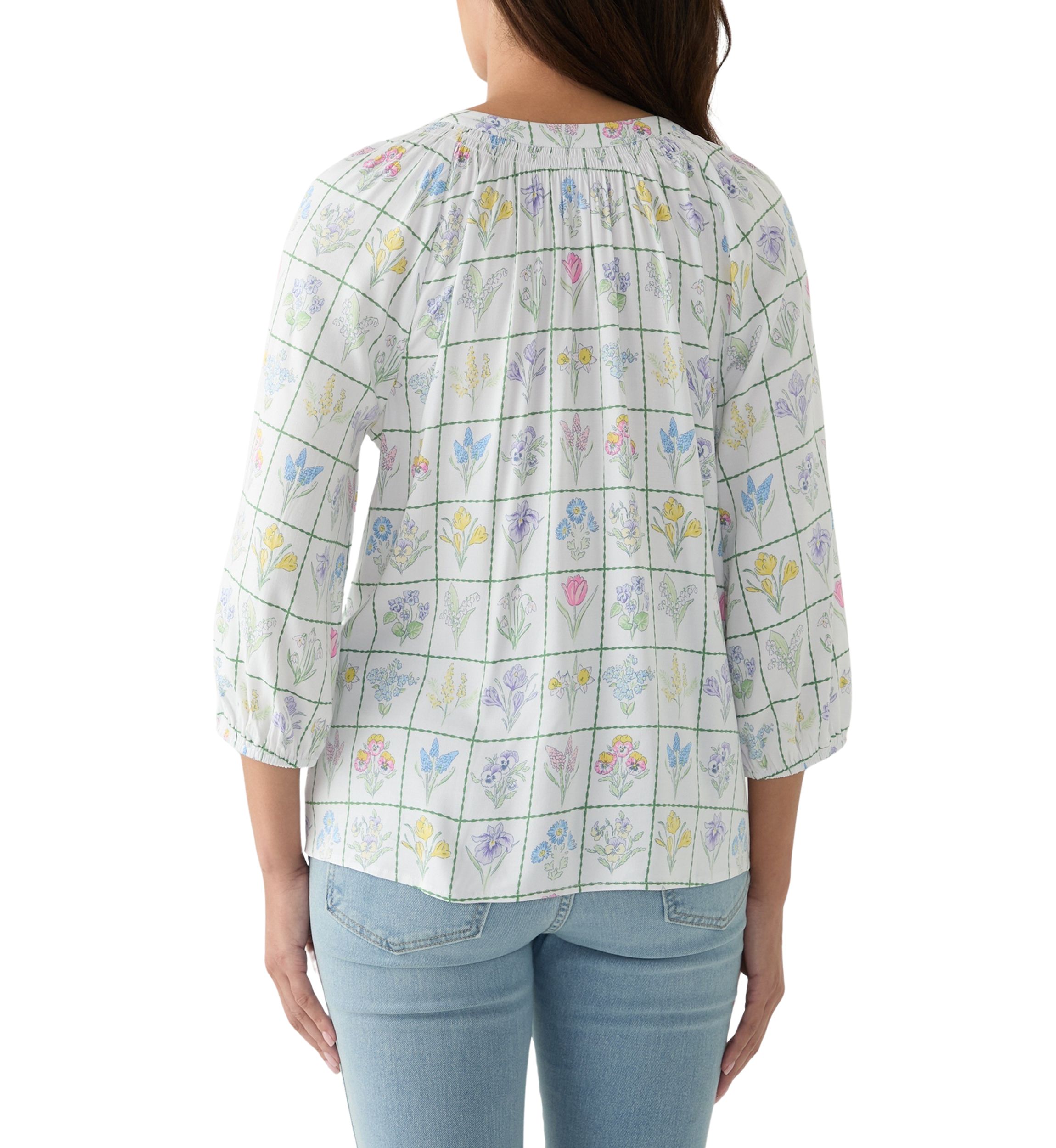 Womens Printed Trim Peasant Top