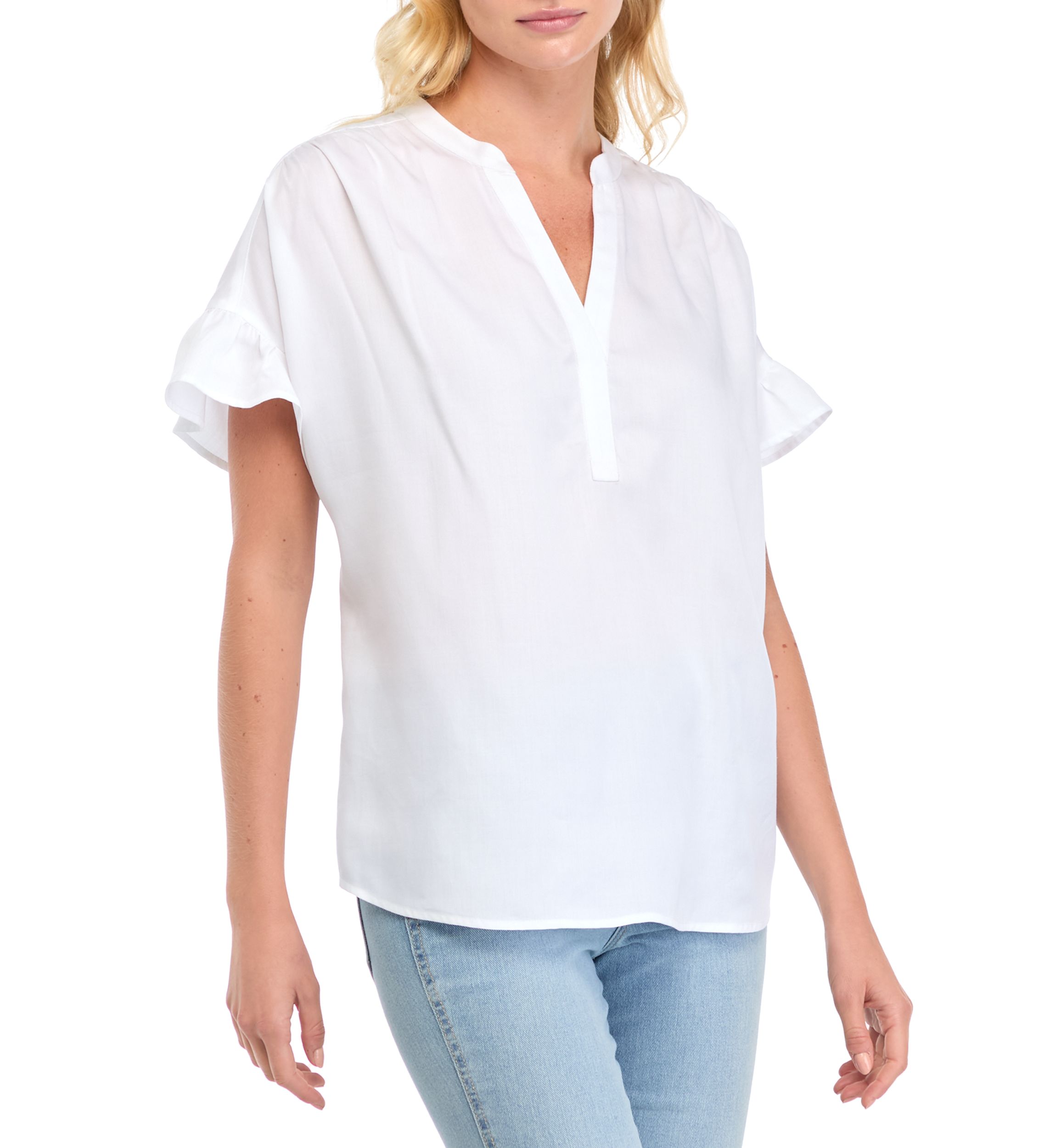 Womens Short Sleeve Dolman Ruffle Top
