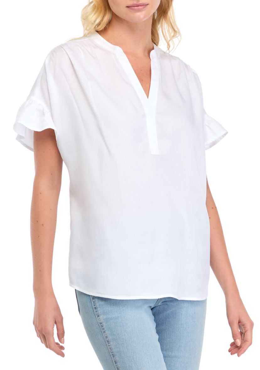 Womens Short Sleeve Dolman Ruffle Top