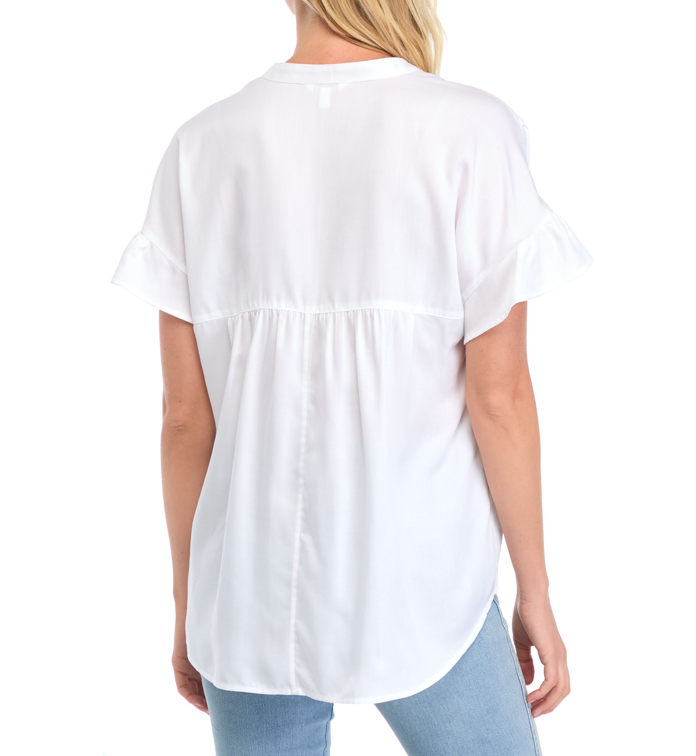 Womens Short Sleeve Dolman Ruffle Top