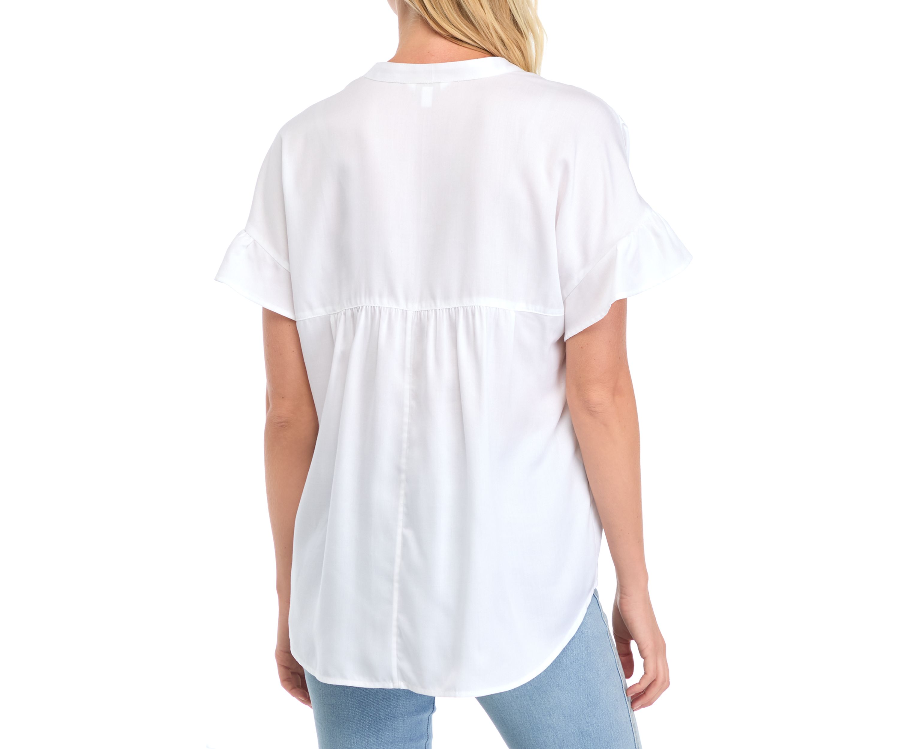 Womens Short Sleeve Dolman Ruffle Top