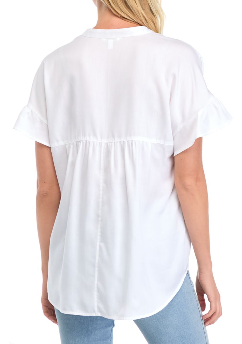 Womens Short Sleeve Dolman Ruffle Top