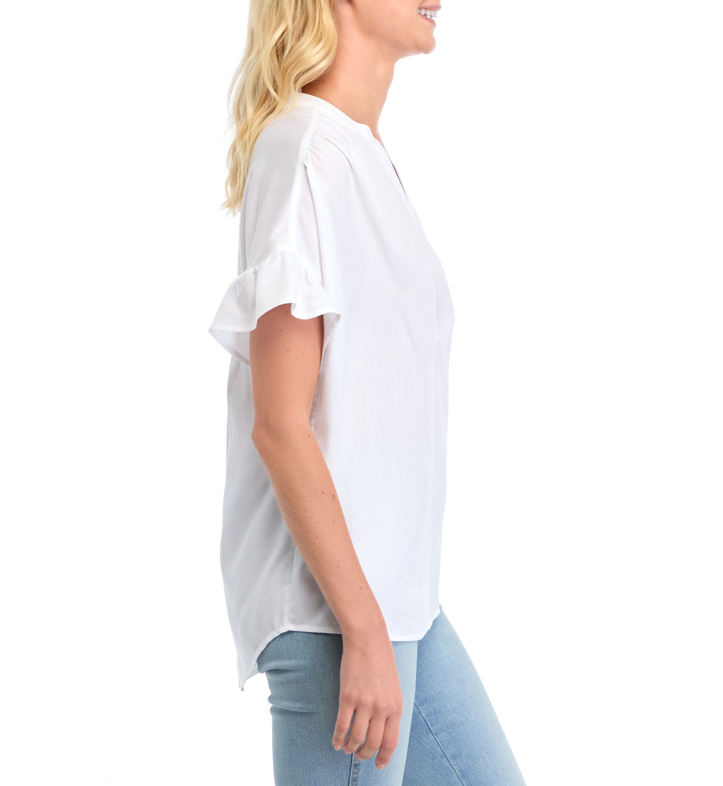 Womens Short Sleeve Dolman Ruffle Top