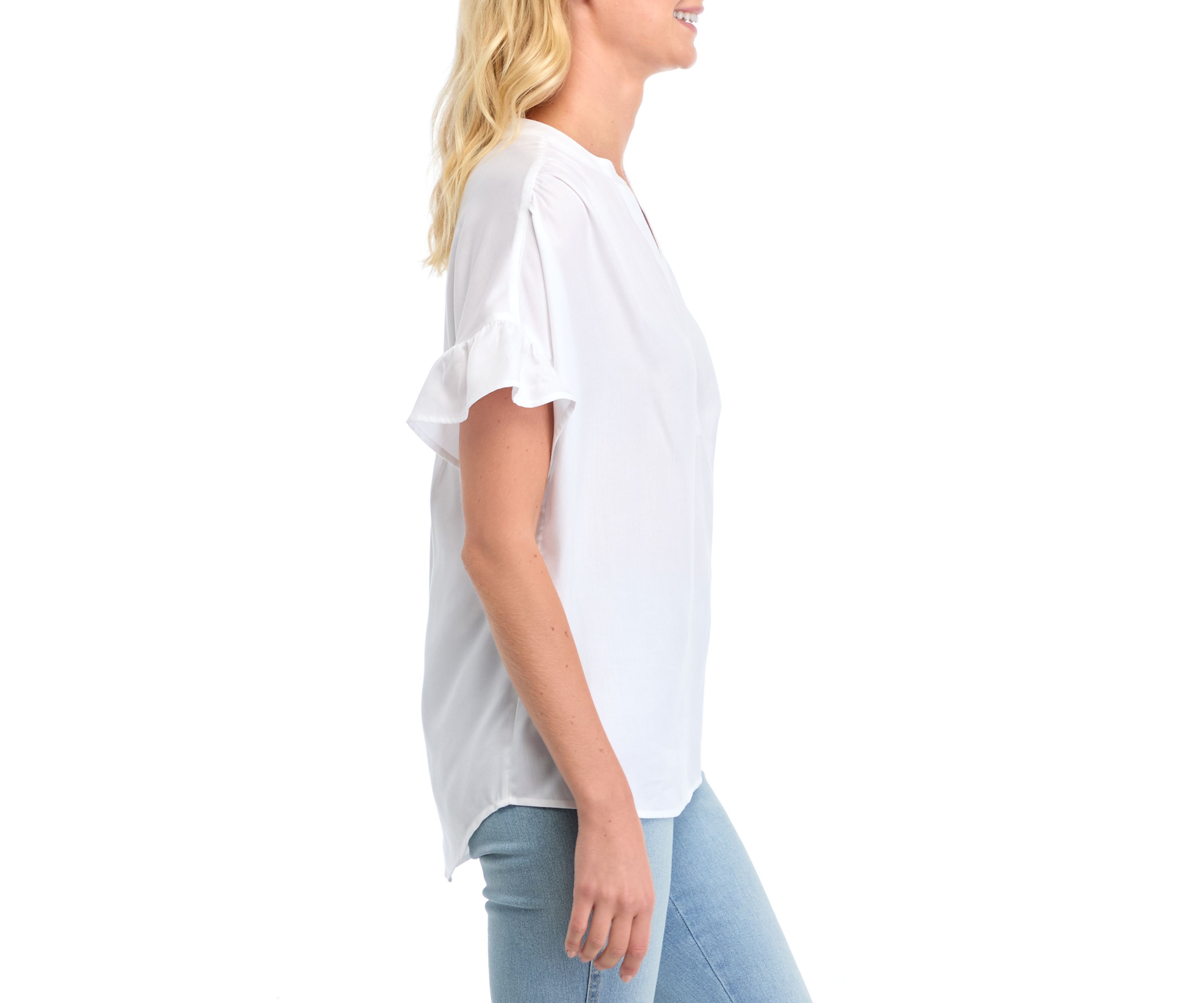 Womens Short Sleeve Dolman Ruffle Top