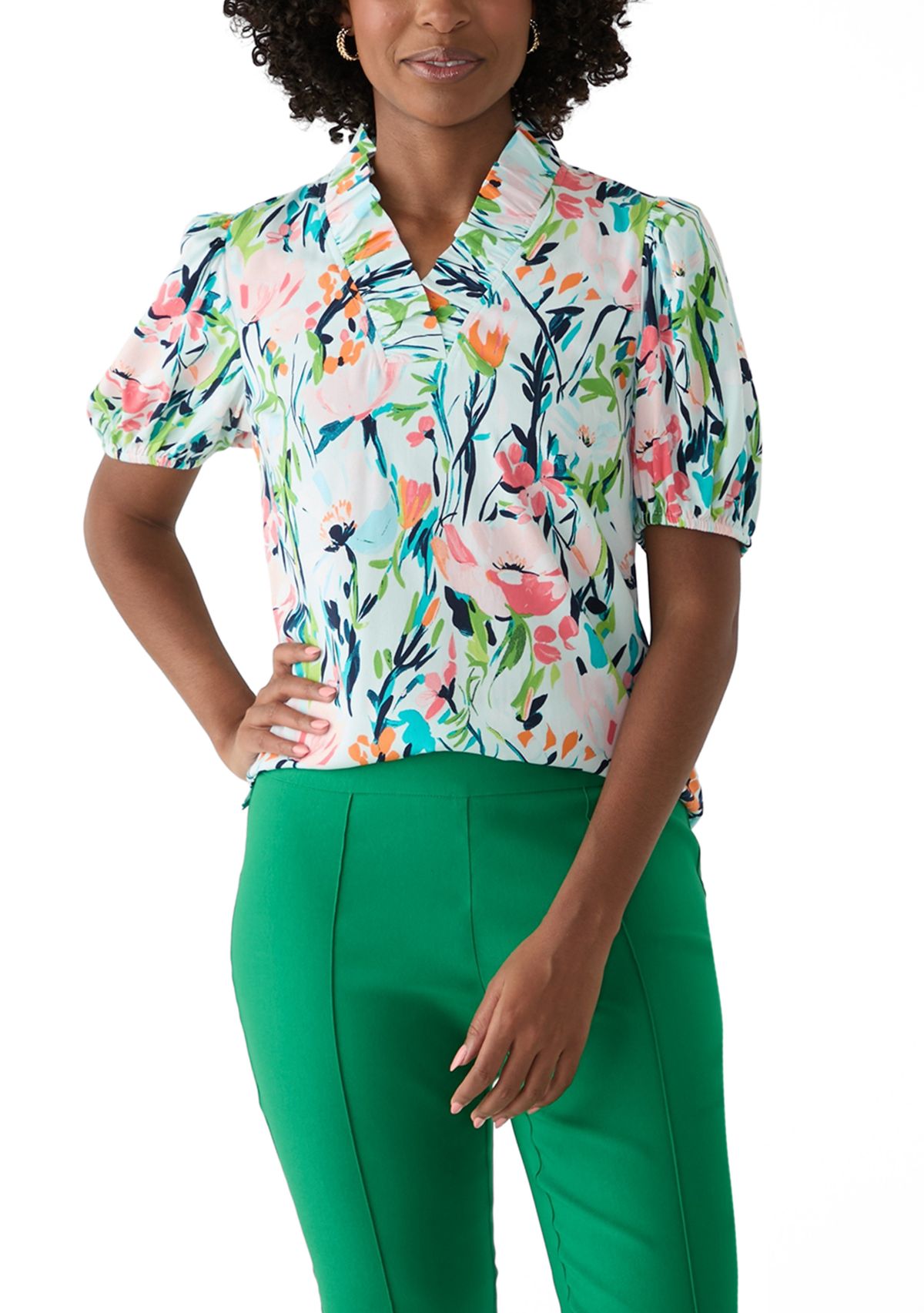 Womens Ruffle Printed Top