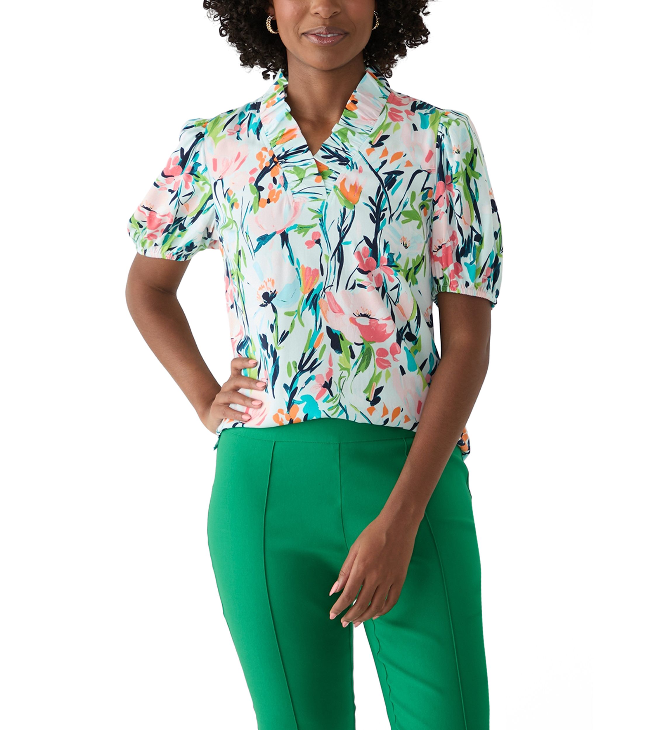 Womens Ruffle Printed Top