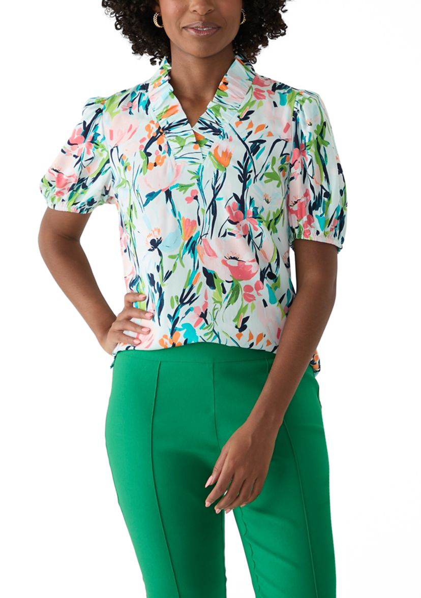 Womens Ruffle Printed Top