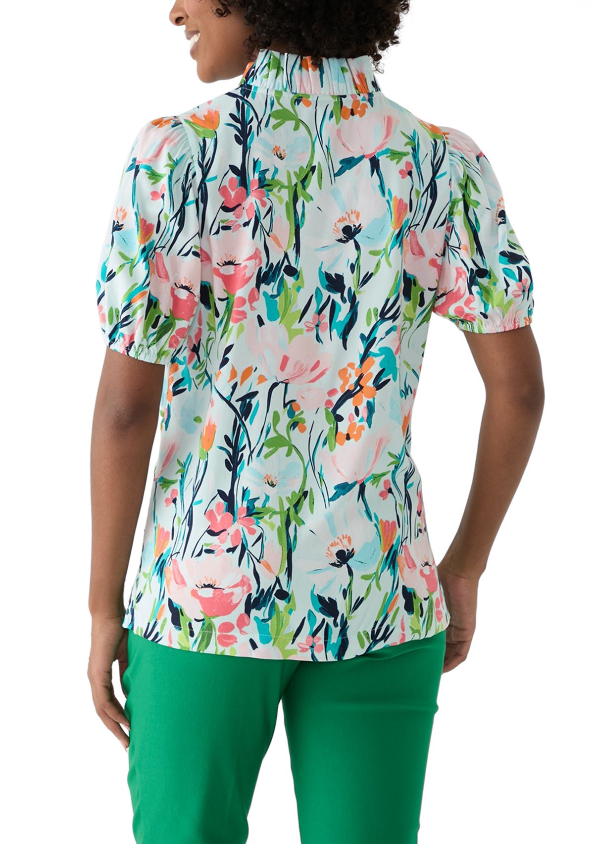 Womens Ruffle Printed Top