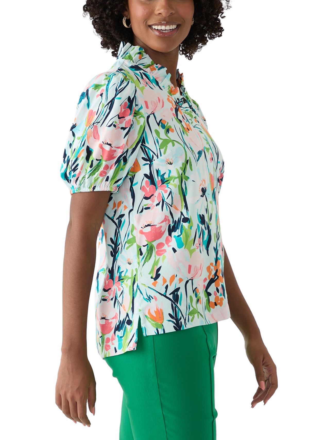 Womens Ruffle Printed Top