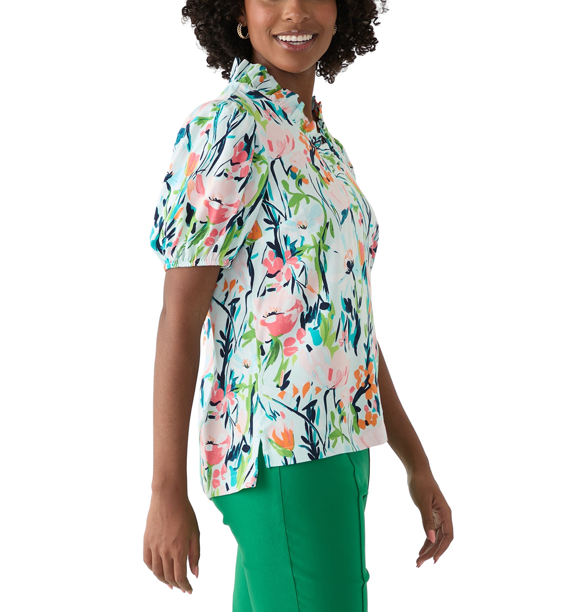 Womens Ruffle Printed Top