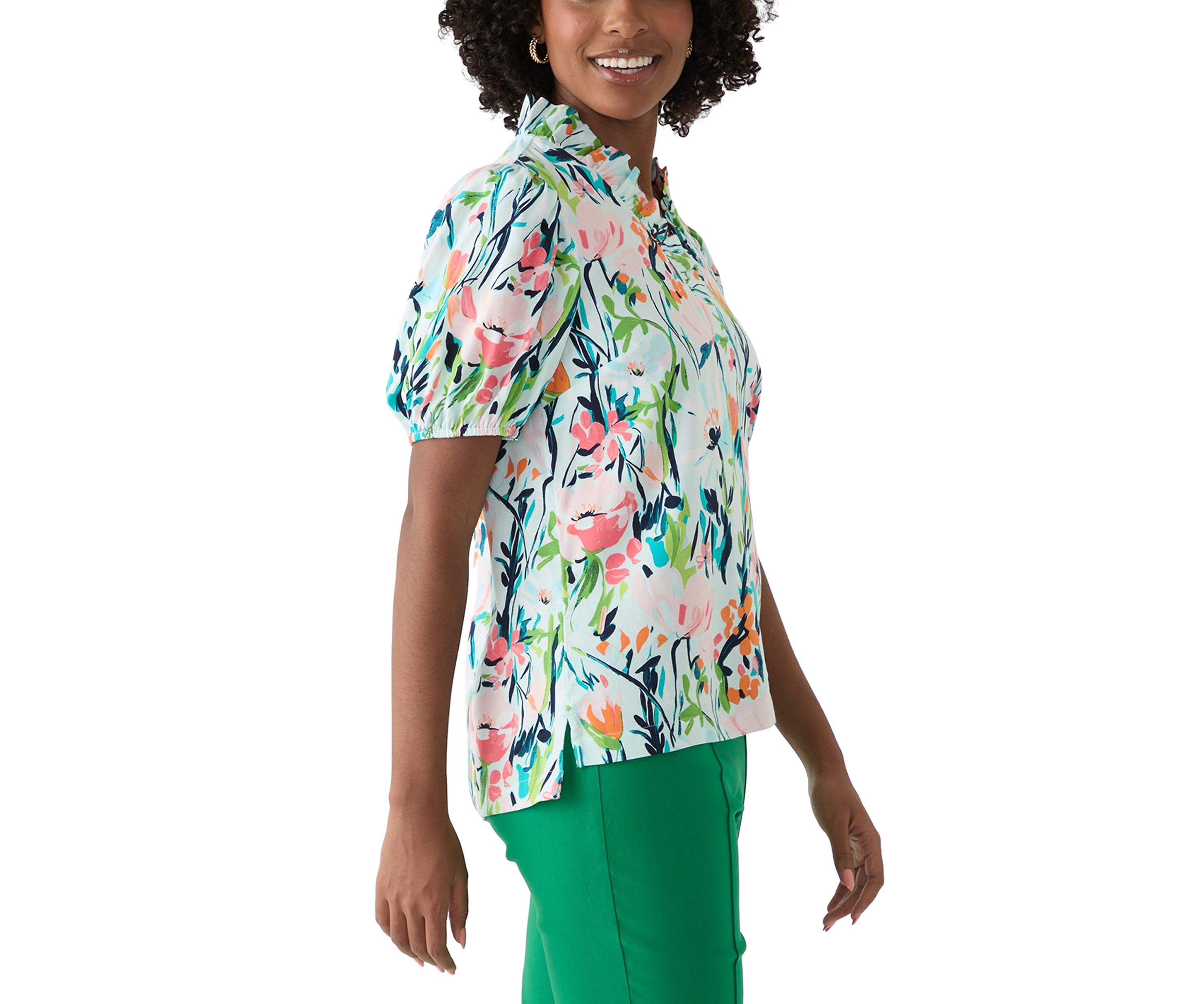 Womens Ruffle Printed Top