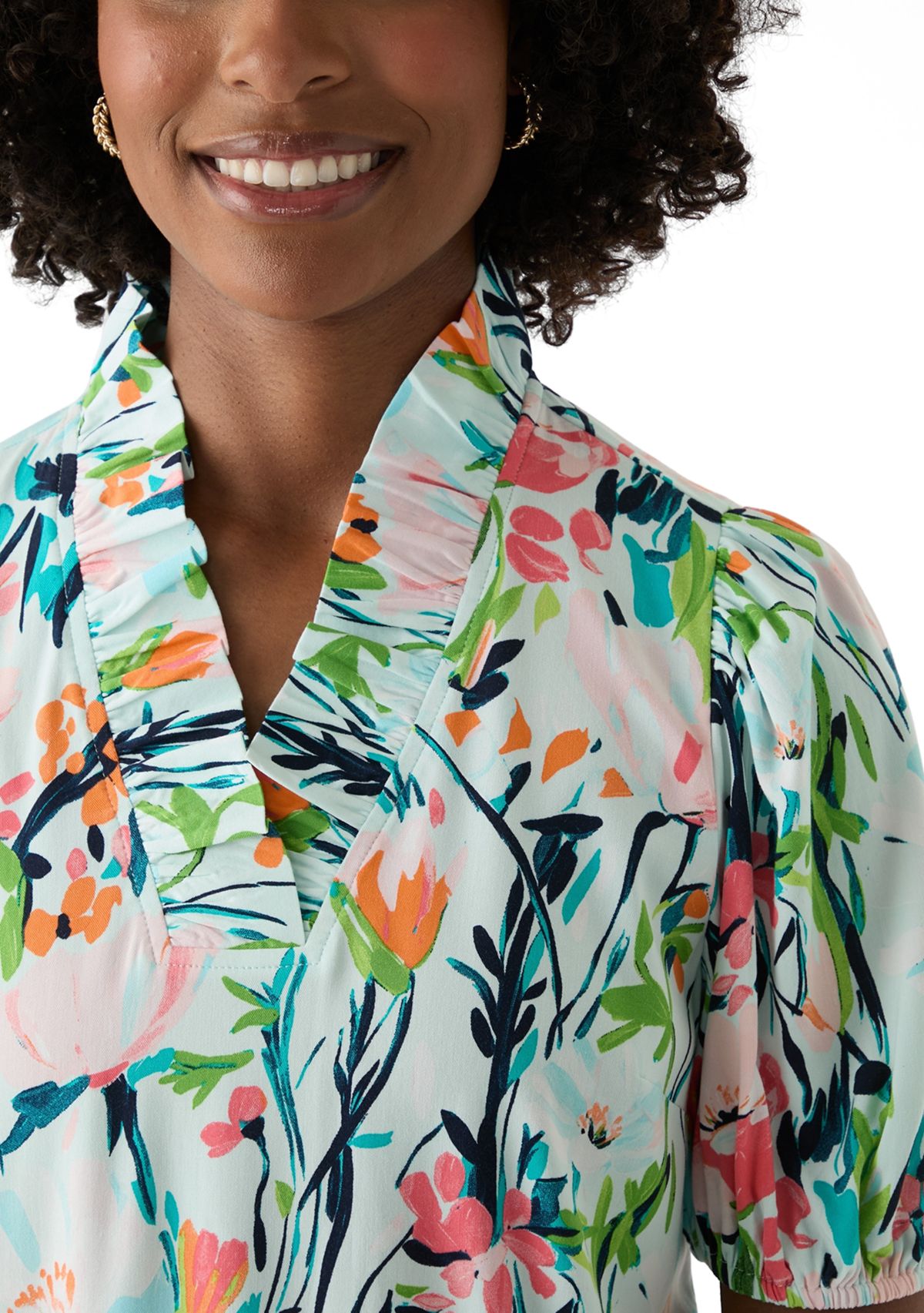 Womens Ruffle Printed Top