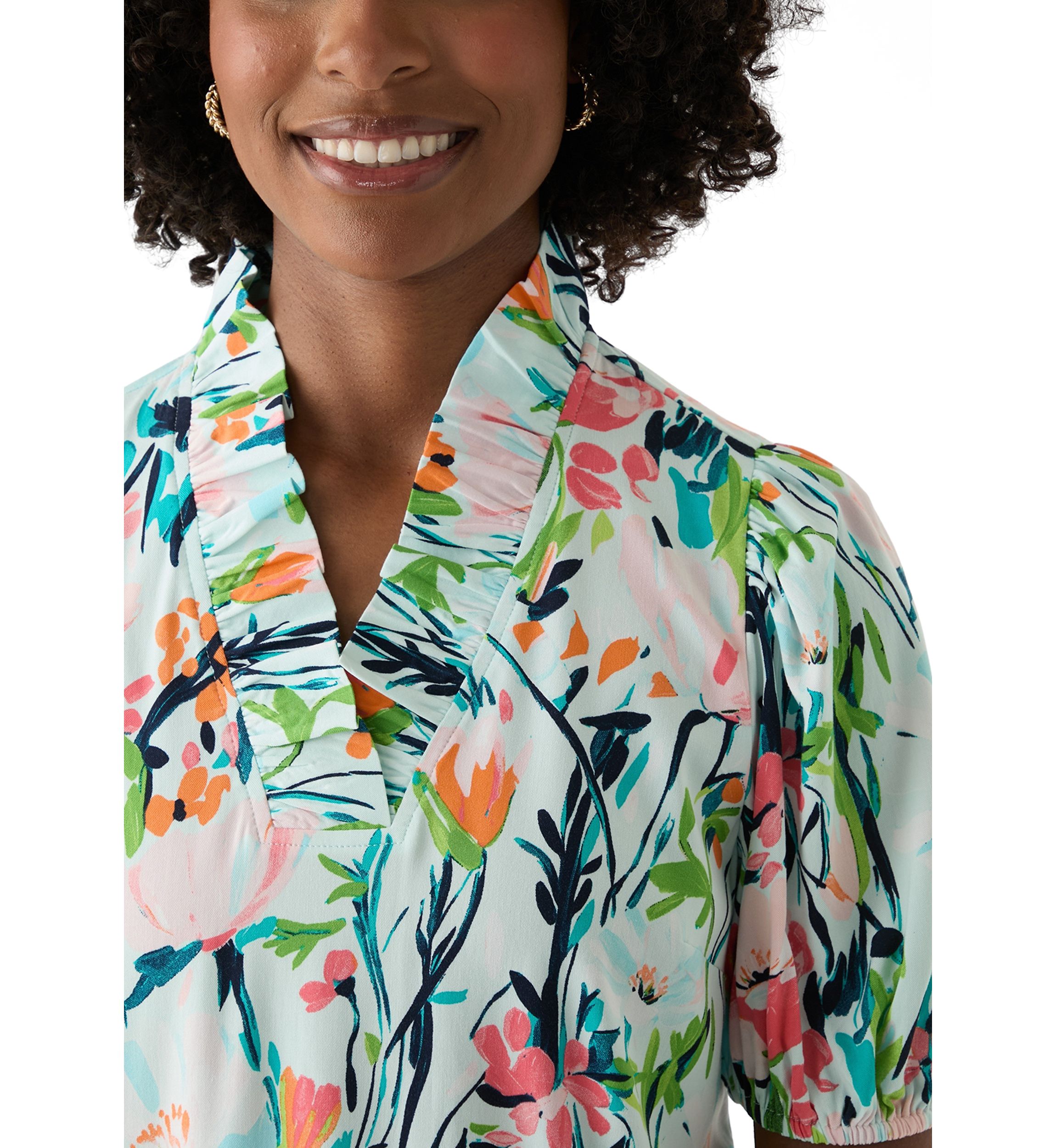 Womens Ruffle Printed Top