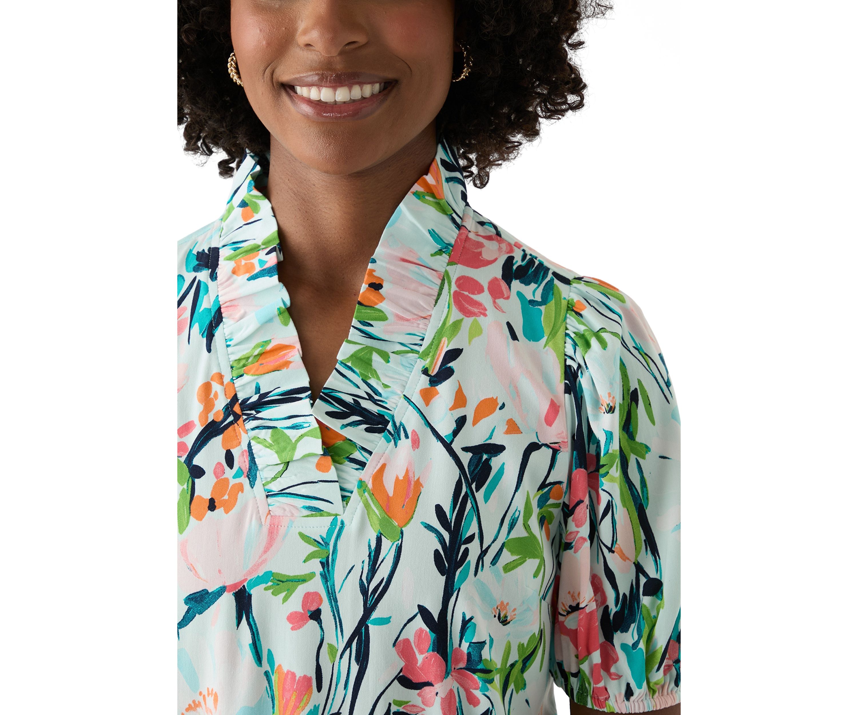 Womens Ruffle Printed Top