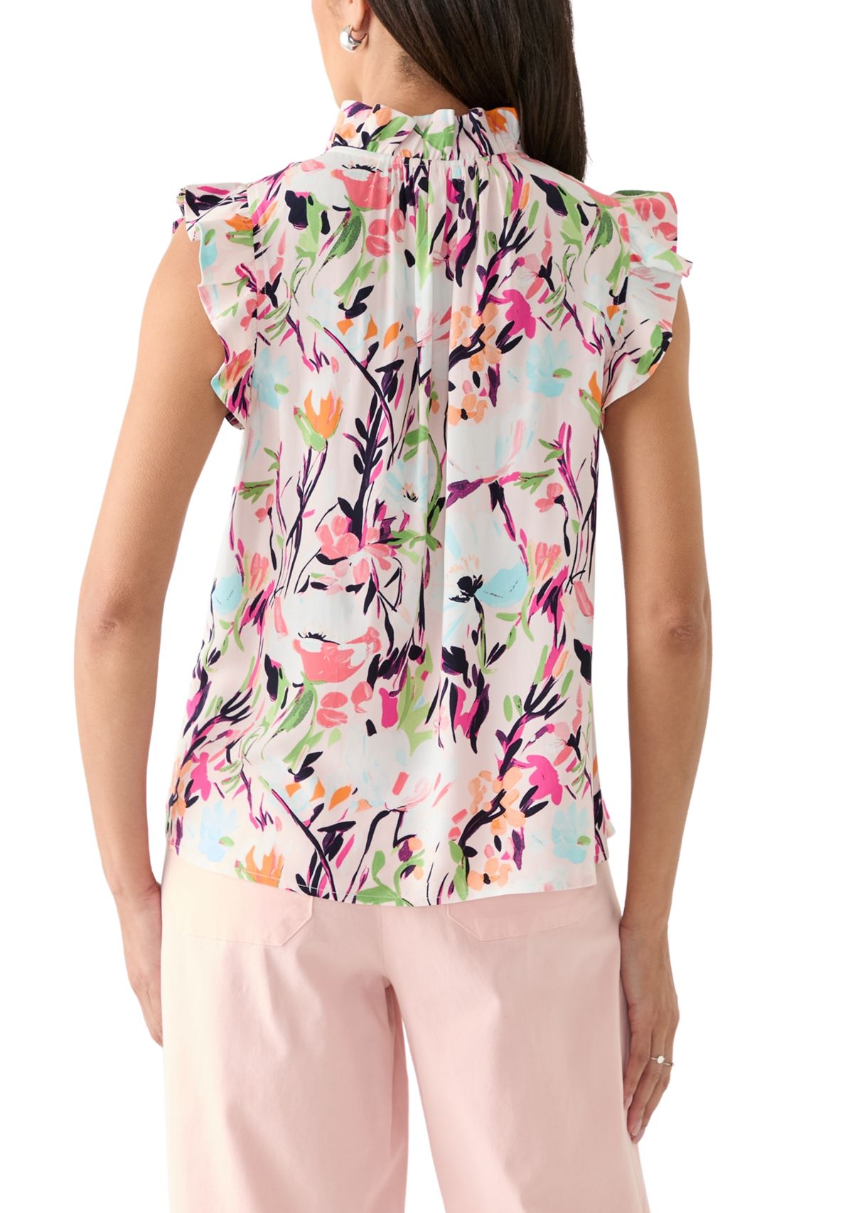 Womens Printed Ruffle Sleeve Top