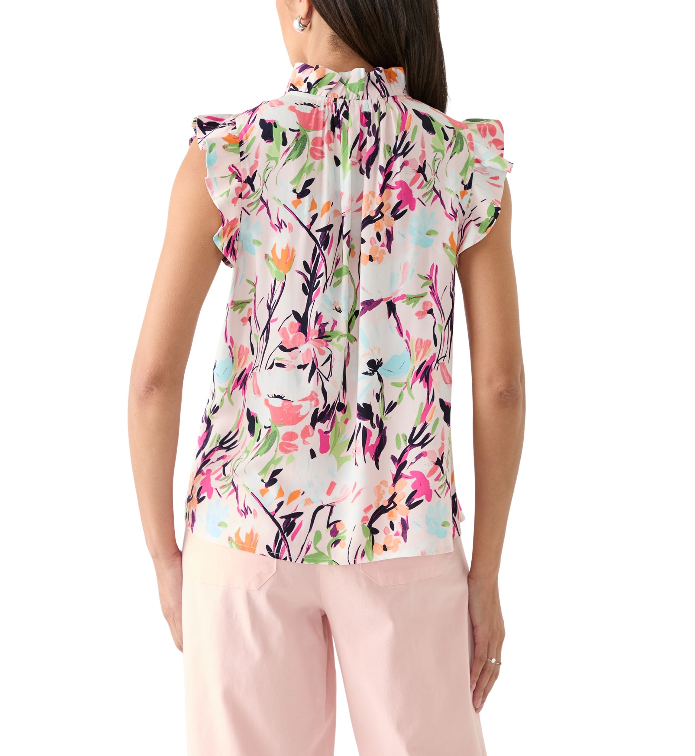 Womens Printed Ruffle Sleeve Top