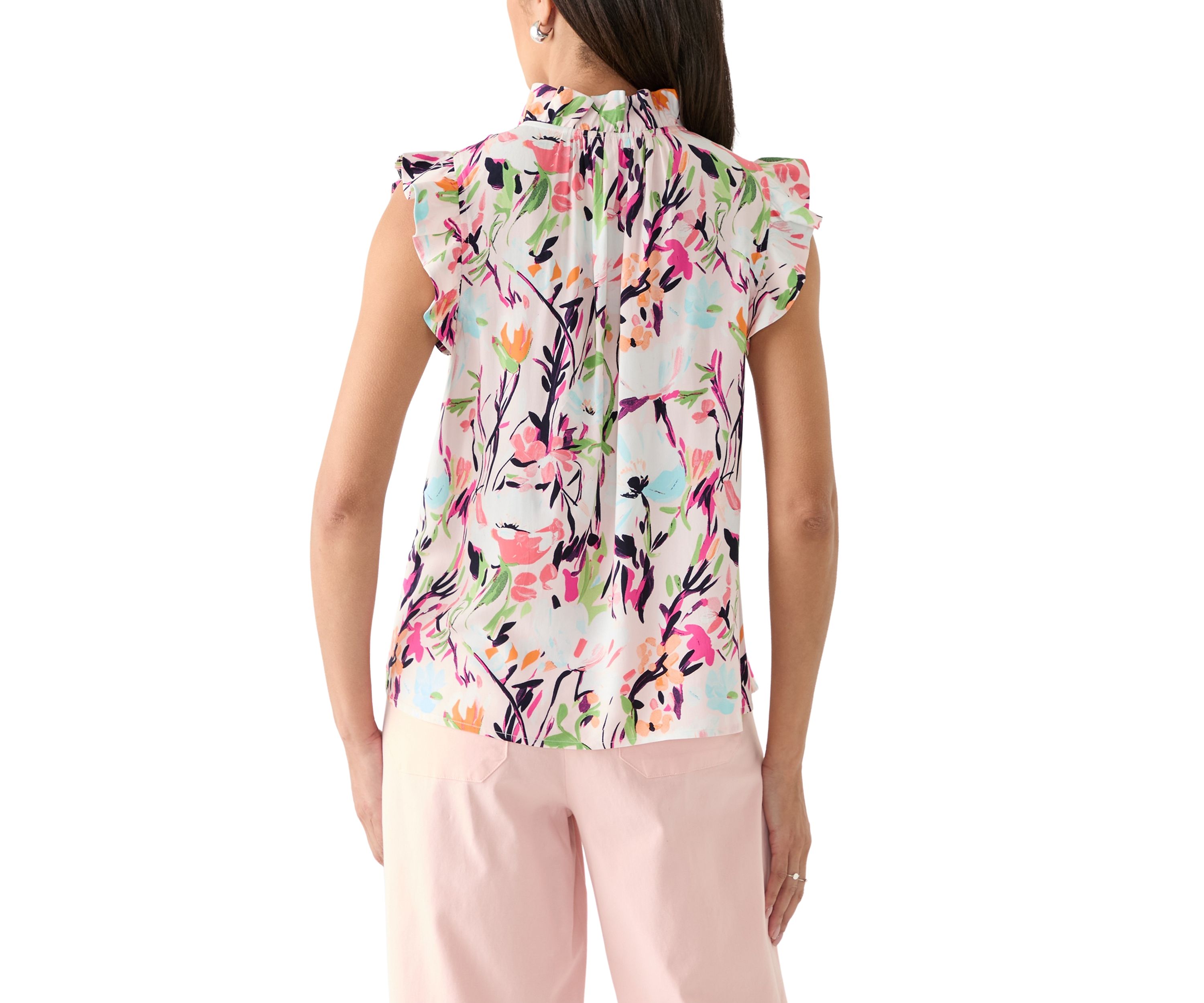Womens Printed Ruffle Sleeve Top